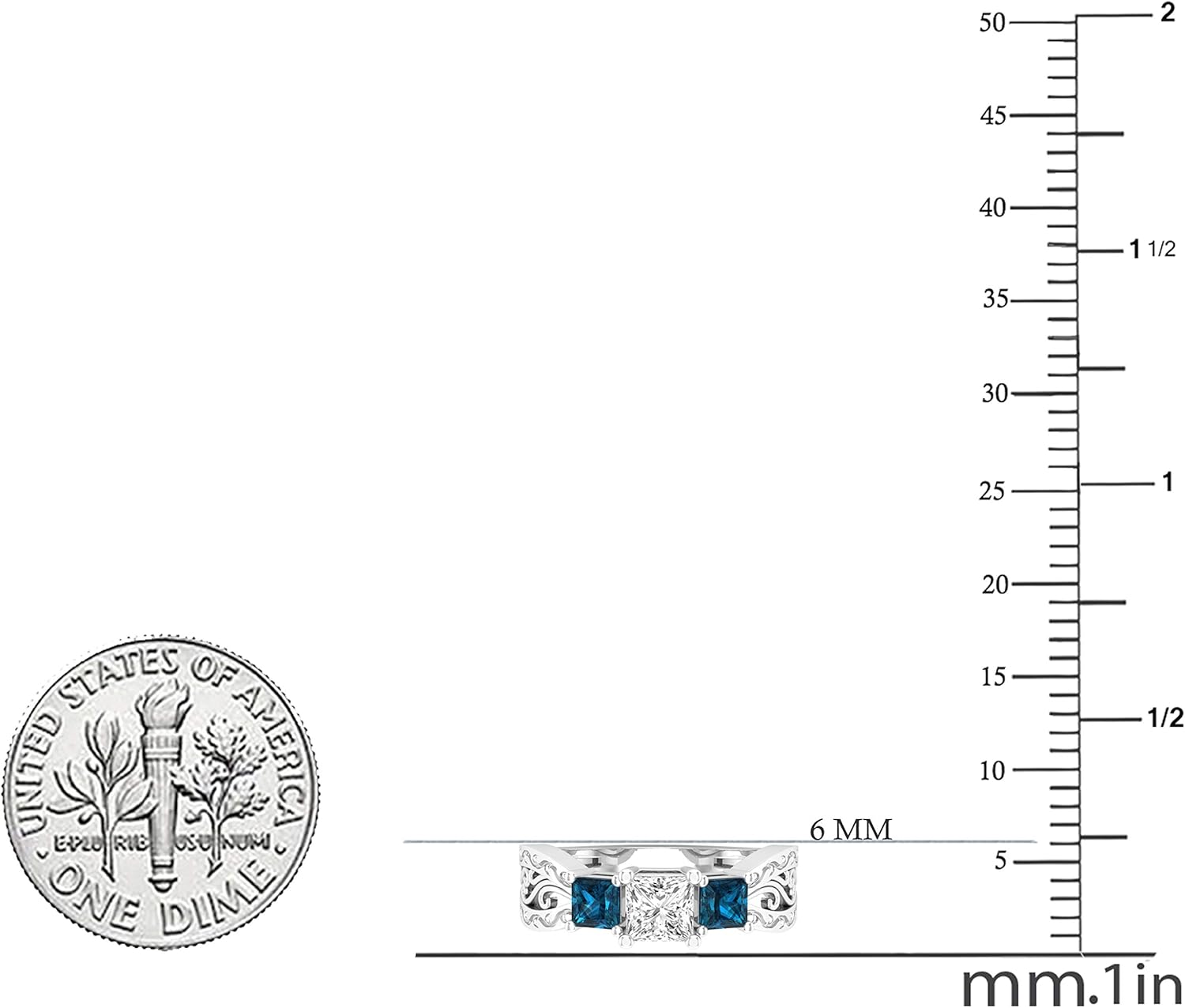 Dazzlingrock Collection 1.15 Cttw Princess White  Blue Diamond Womens Three Stone Engagement Ring, Available in 10K/14K/18K Solid Gold amp; 925 Sterling Silver · v4