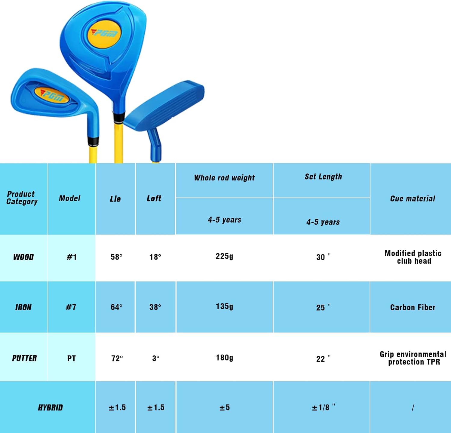 Set di mazze da golf per bambini PGM: può colpire palle vere, include mazze in legno, ferro e putter, ottimo per ragazzi e ragazze principianti, set di allenamento didattico
