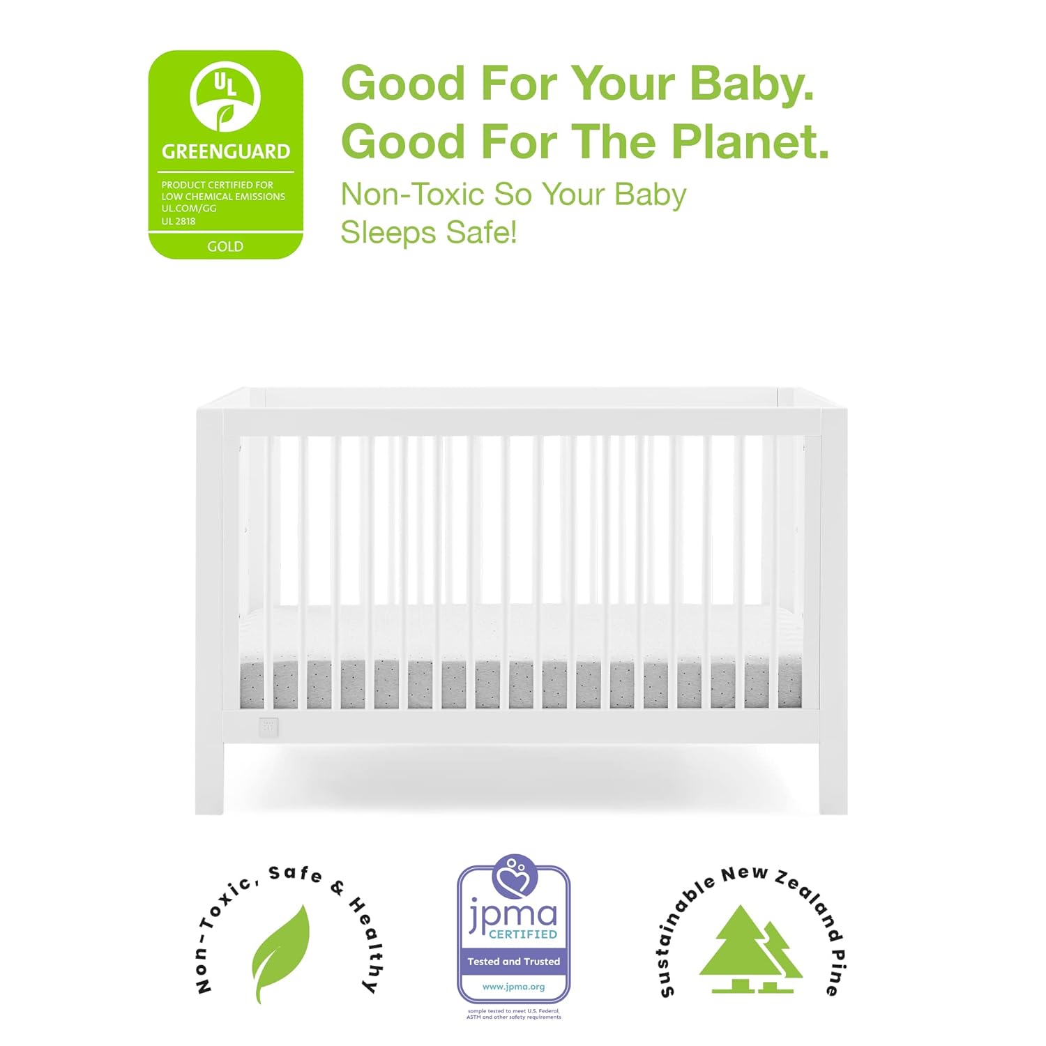 GAP BabyGap Charlie 6-in-1-ausziehbares Babybett, Greenguard Gold-zertifiziert, Bianca White