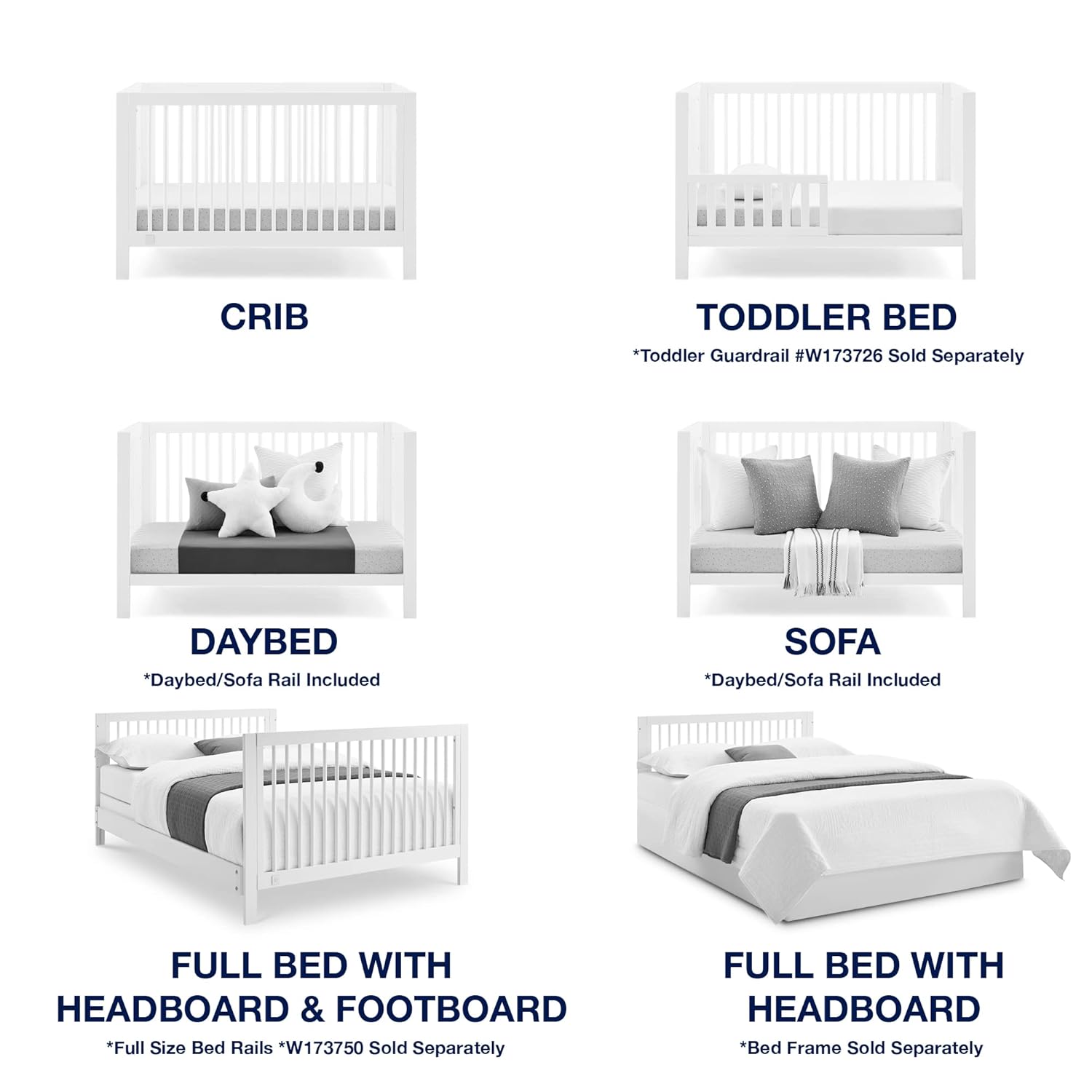GAP BabyGap Charlie 6-in-1-ausziehbares Babybett, Greenguard Gold-zertifiziert, Bianca White
