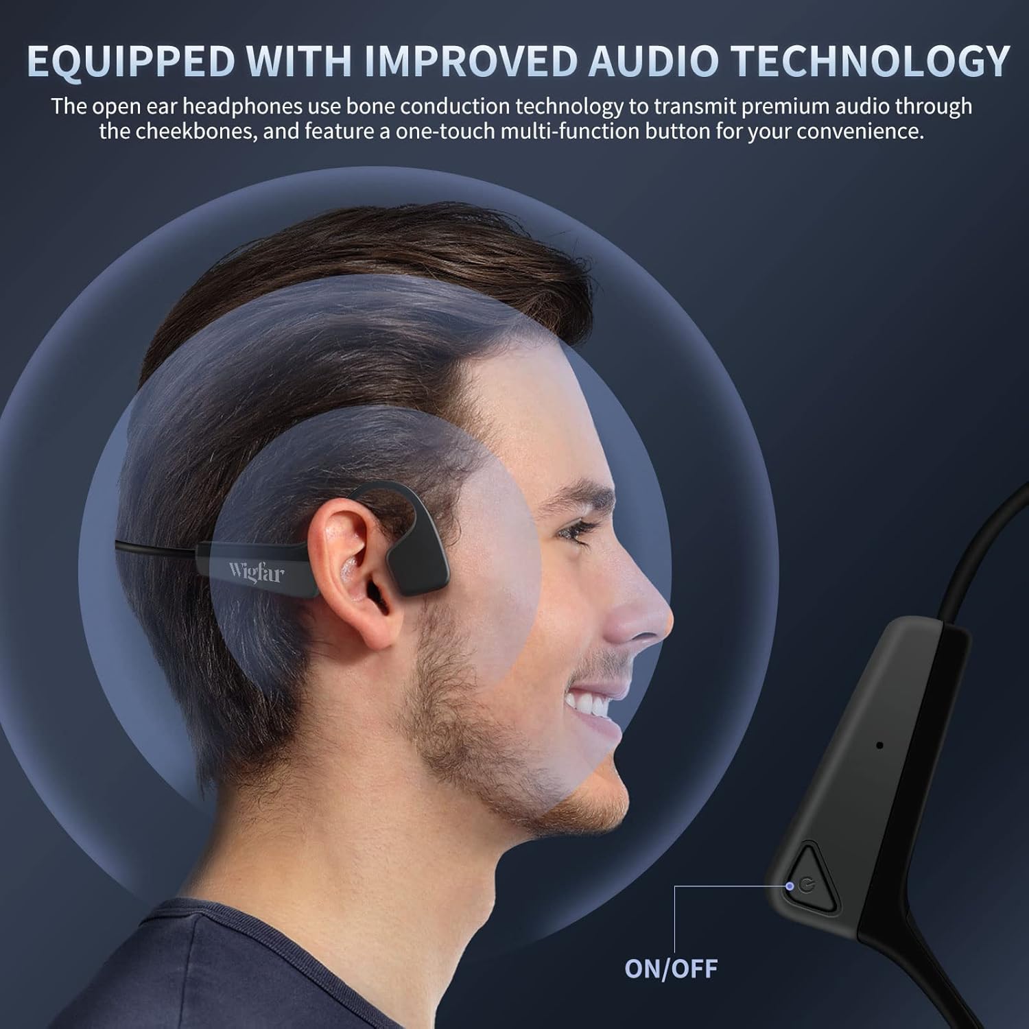 หูฟังแบบ Bone Conduction ระดับพรีเมียม หูฟังแบบเปิดหูพร้อมไมโครโฟนสำหรับเล่นกีฬา หูฟังไร้สายแบบกันเหงื่อ กันน้ำ สำหรับการวิ่ง ออกกำลังกาย เดินป่า ขี่จักรยาน