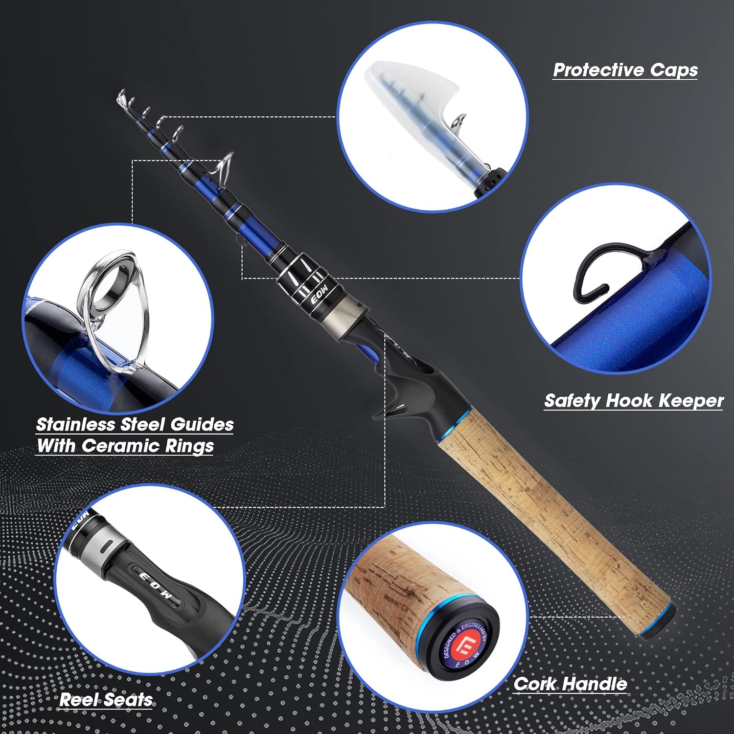 Cañas de pescar telescópicas portátiles EOW XPEDITE PRO para fundir e hilar, punta de carbono sólido de 24 toneladas, mango de corcho, caña de viaje, cañas cortas y plegables