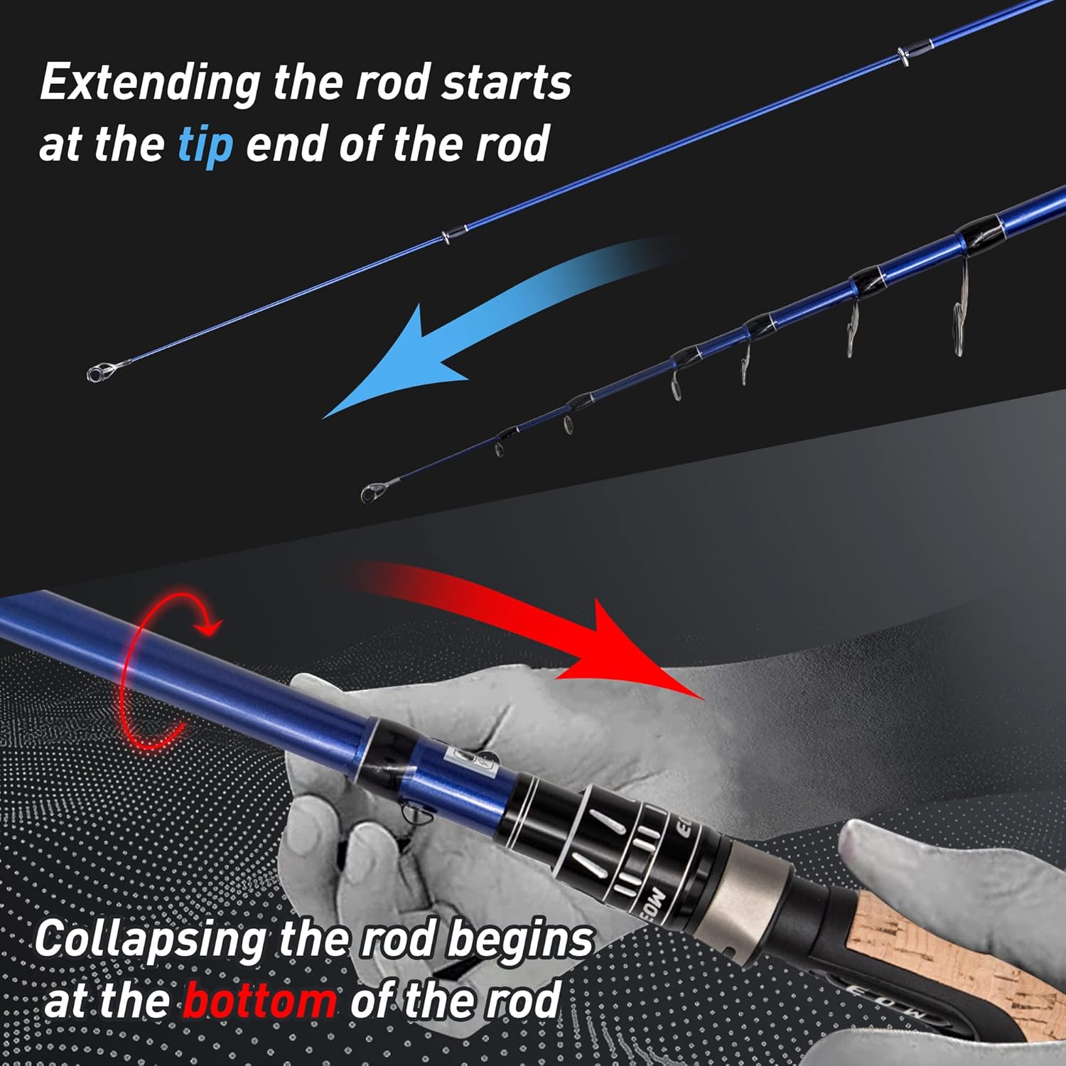 Cañas de pescar telescópicas portátiles EOW XPEDITE PRO para fundir e hilar, punta de carbono sólido de 24 toneladas, mango de corcho, caña de viaje, cañas cortas y plegables