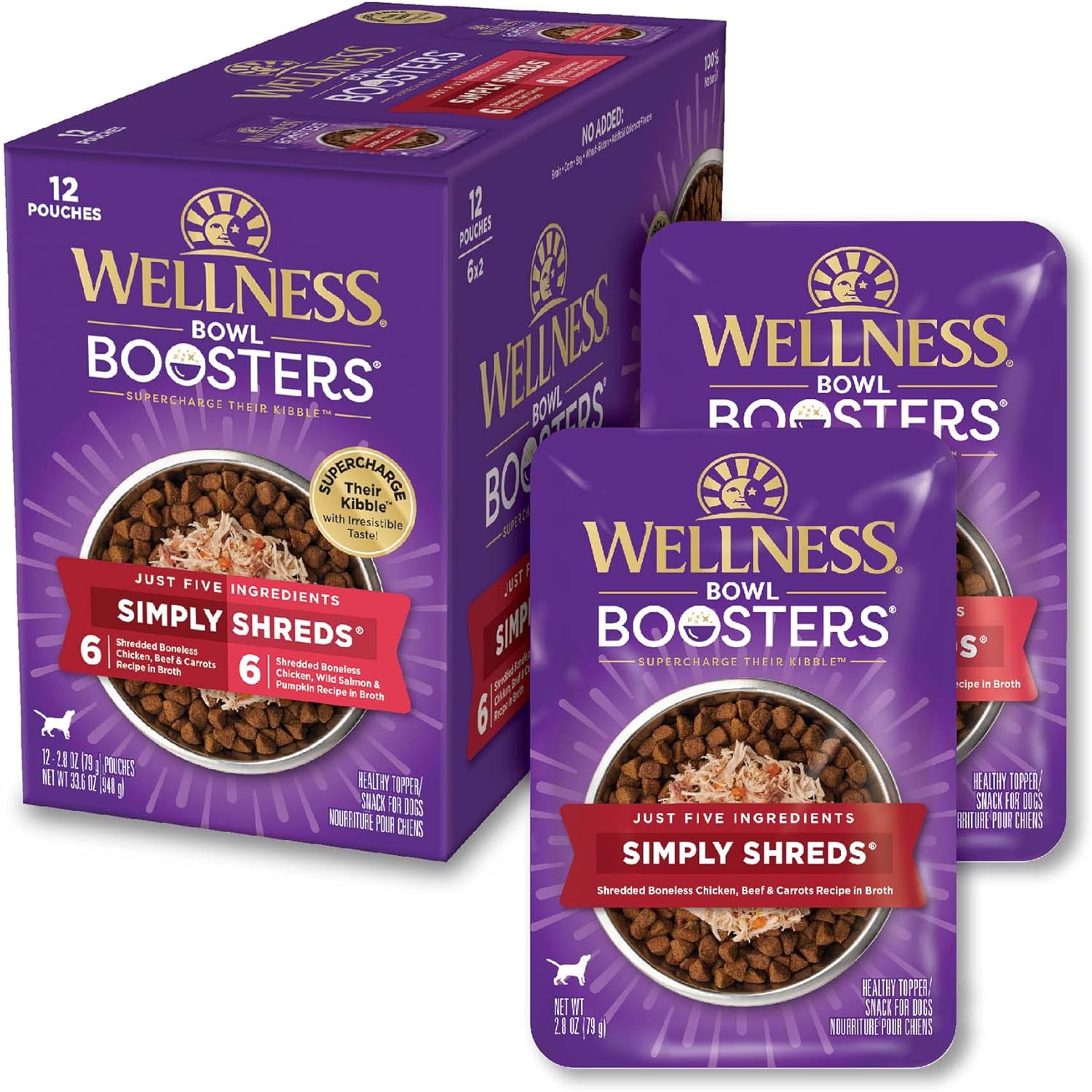 طعام الحيوانات الأليفة الطبيعي Wellness، عبوة متنوعة من Simply Shreds، 2.8 أونصة (عبوة من 12 قطعة): خليط أو زينة أو وجبة خفيفة عالية البروتين