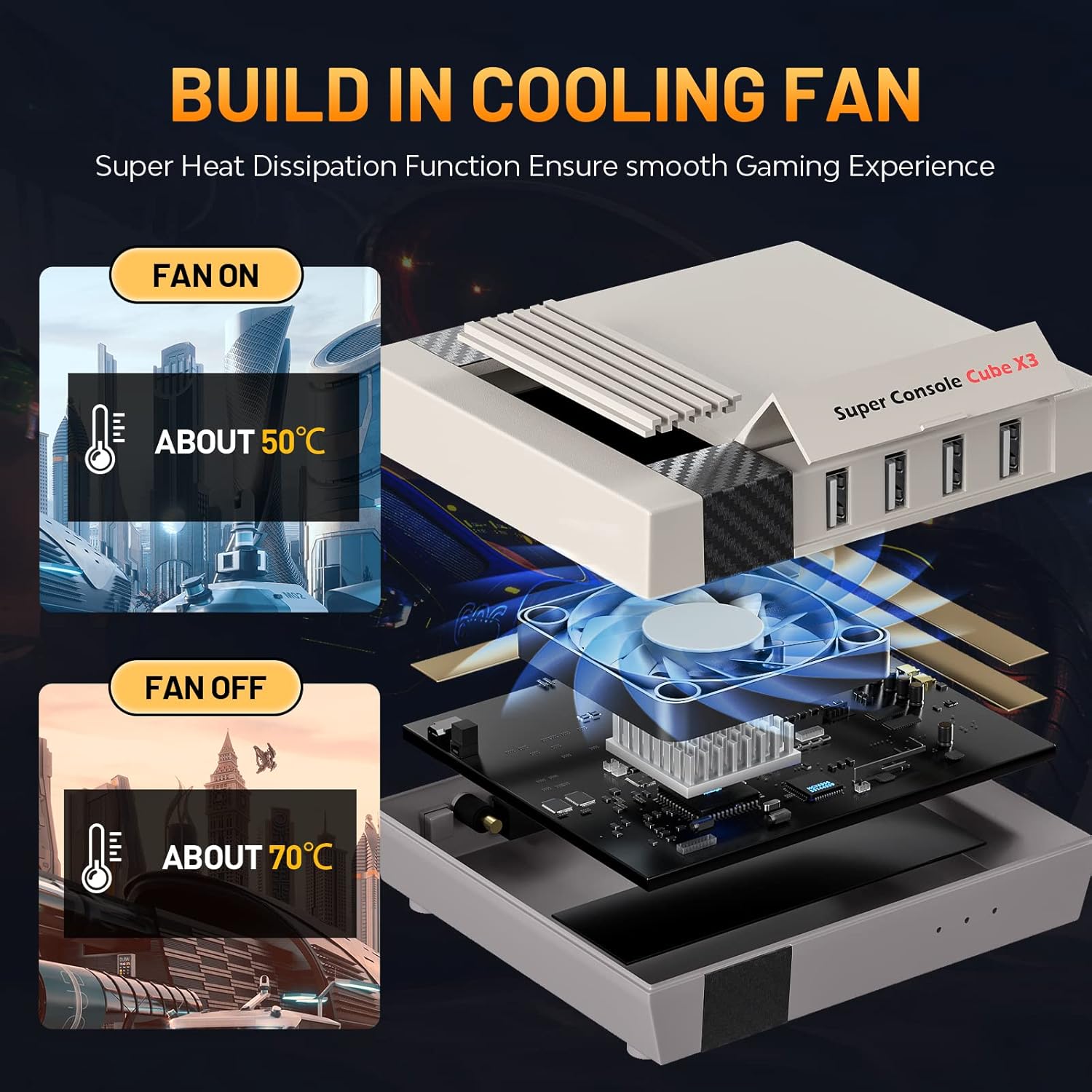 Máy chơi game cổ điển Kinhank Super Console Cube X3 với 60000 trò chơi, EmuELEC 4.5/Android 9.0/CoreE 3 hệ thống trong 1,2.4G 5G, BT 4.0, Tương thích với 65 trình giả lập