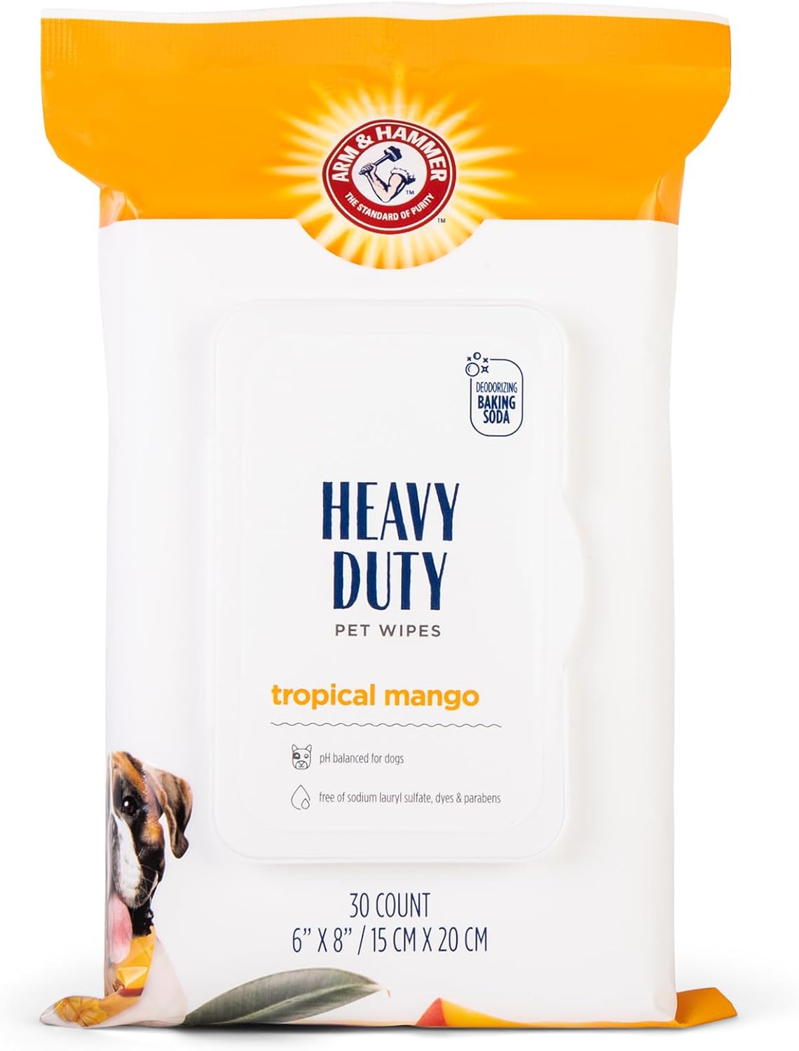 Arm  Hammer for Pets Heavy Duty Multipurpose Bath Wipes for Dogs, Travel Size, Mango Scent | All Purpose Dog Wipes Remove Odor amp; Refresh Skin for Pets | 30 Ct Pack of Travel Pet Wipes · v2