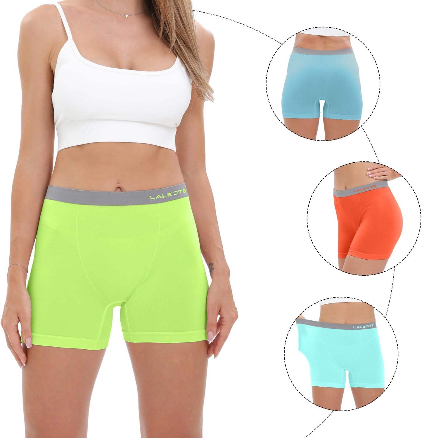 LALESTE Womens Cotton Boxer Briefs 3 Inseam Underwear Boy Shorts Panties 5 Pack · v2