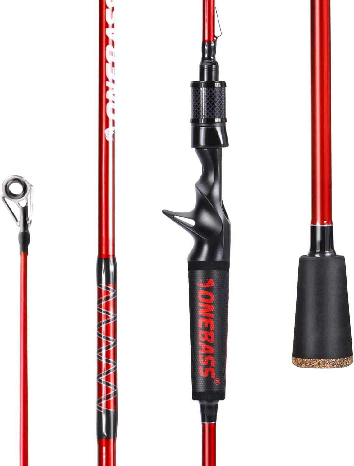 One Bass Angelruten, IM7 Graphit-Spinnrute, 2-teilige, robuste, hochwertige Köderrute mit Griff aus Superpolymer