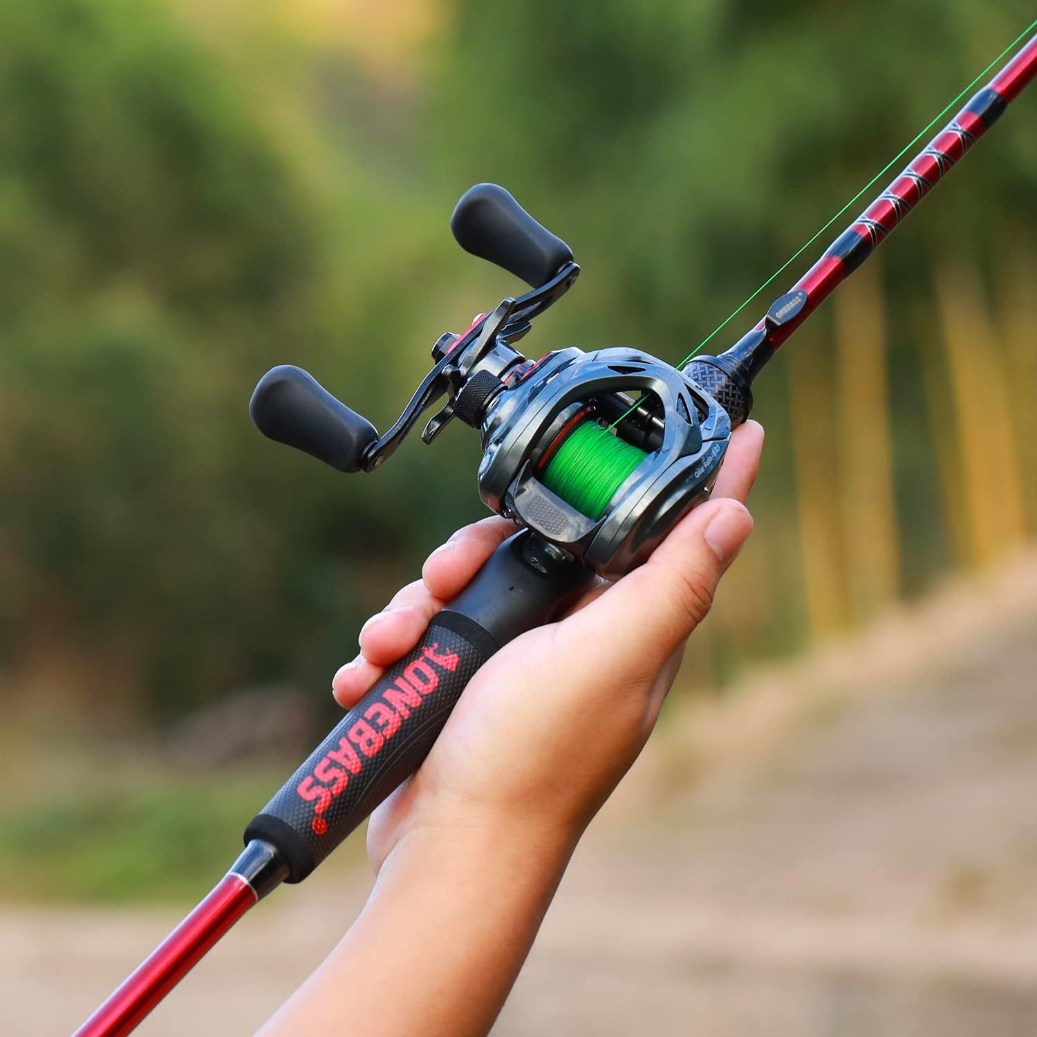 One Bass Angelruten, IM7 Graphit-Spinnrute, 2-teilige, robuste, hochwertige Köderrute mit Griff aus Superpolymer