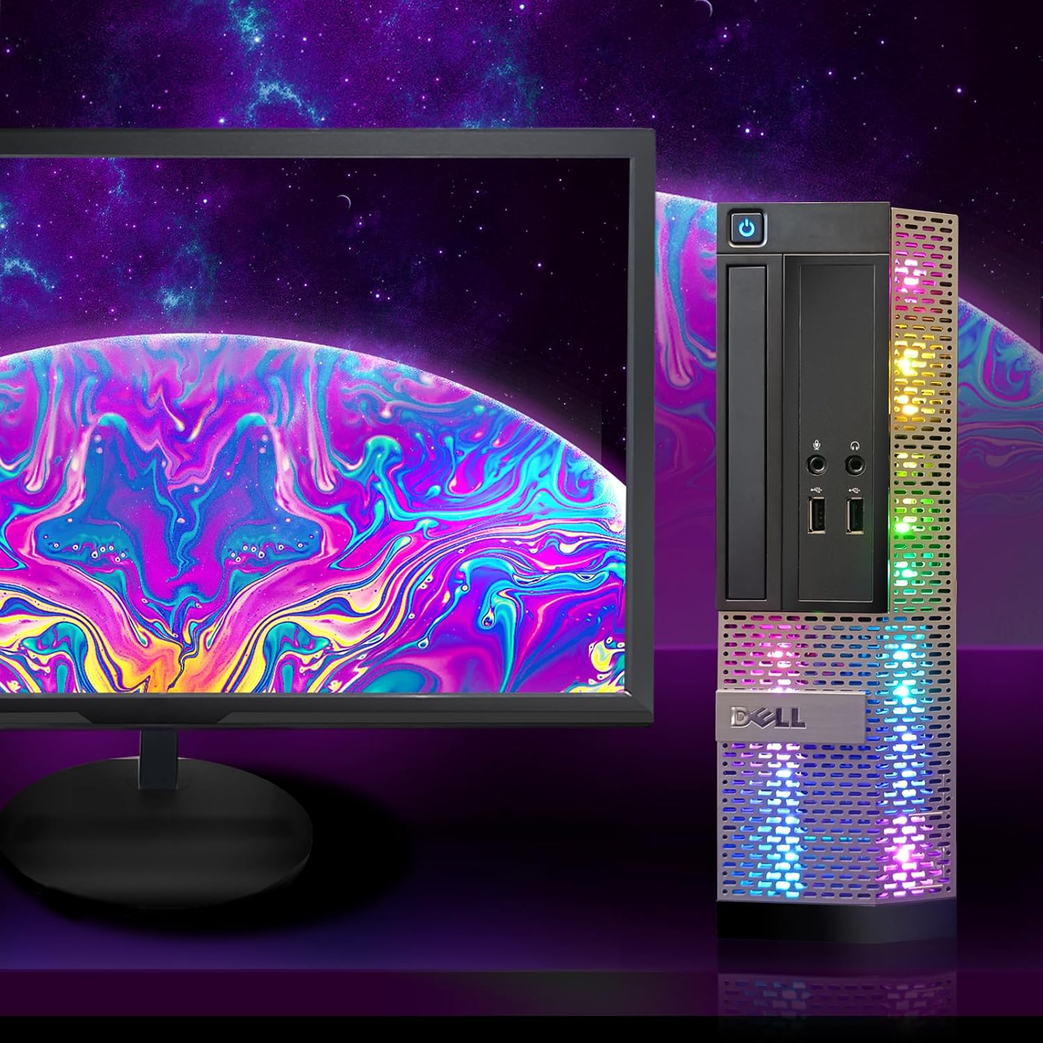 Dell OptiPlex RGB Desktop Computer PC, Intel Core i7 up to 3.8GHz, 16G RAM, 512G SSD, New 22 inch FHD LED Monitor, RGB Keyboard and Mouse, RGB BT Sound Bar, Webcam, WiFi, BT 5.0, W10P64 (Renewed) · v6