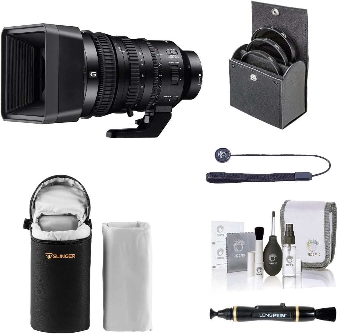 Obiettivo Sony E PZ 18-110 mm f/4.0 G OSS per Sony E, pacchetto con kit filtro ProOptic da 95 mm, custodia morbida per obiettivi, detergente per obiettivi, kit di pulizia, copriobiettivo universale