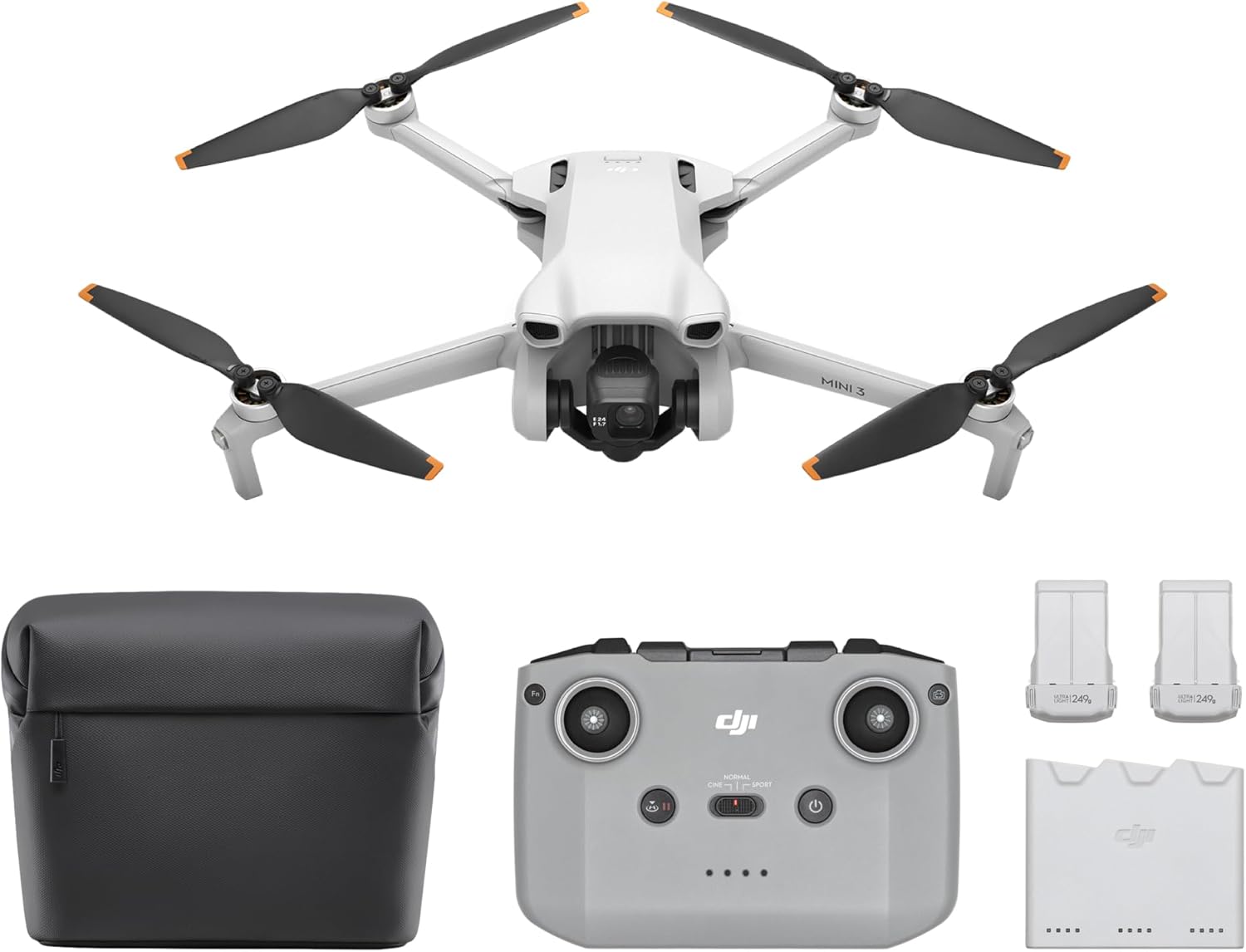 DJI Mini 3 Fly More Combo, mini camera con gimbal meccanico leggero 3x con video 4K HDR, 3 batterie per 114 minuti di volo, trasmissione video fino a 32800 piedi (10 km), vera ripresa verticale