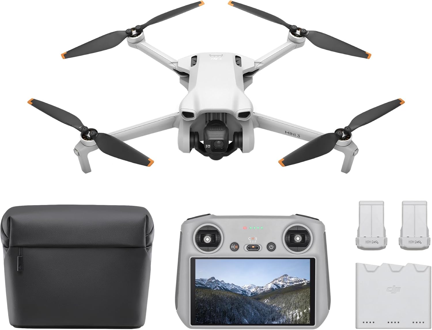 DJI Mini 3 Fly More Combo (DJI RC), droni con fotocamera per adulti 4K, 3 batterie per 114 minuti di volo, ripresa verticale, trasmissione video da 32800 piedi (10 km), mini drone leggero per principianti