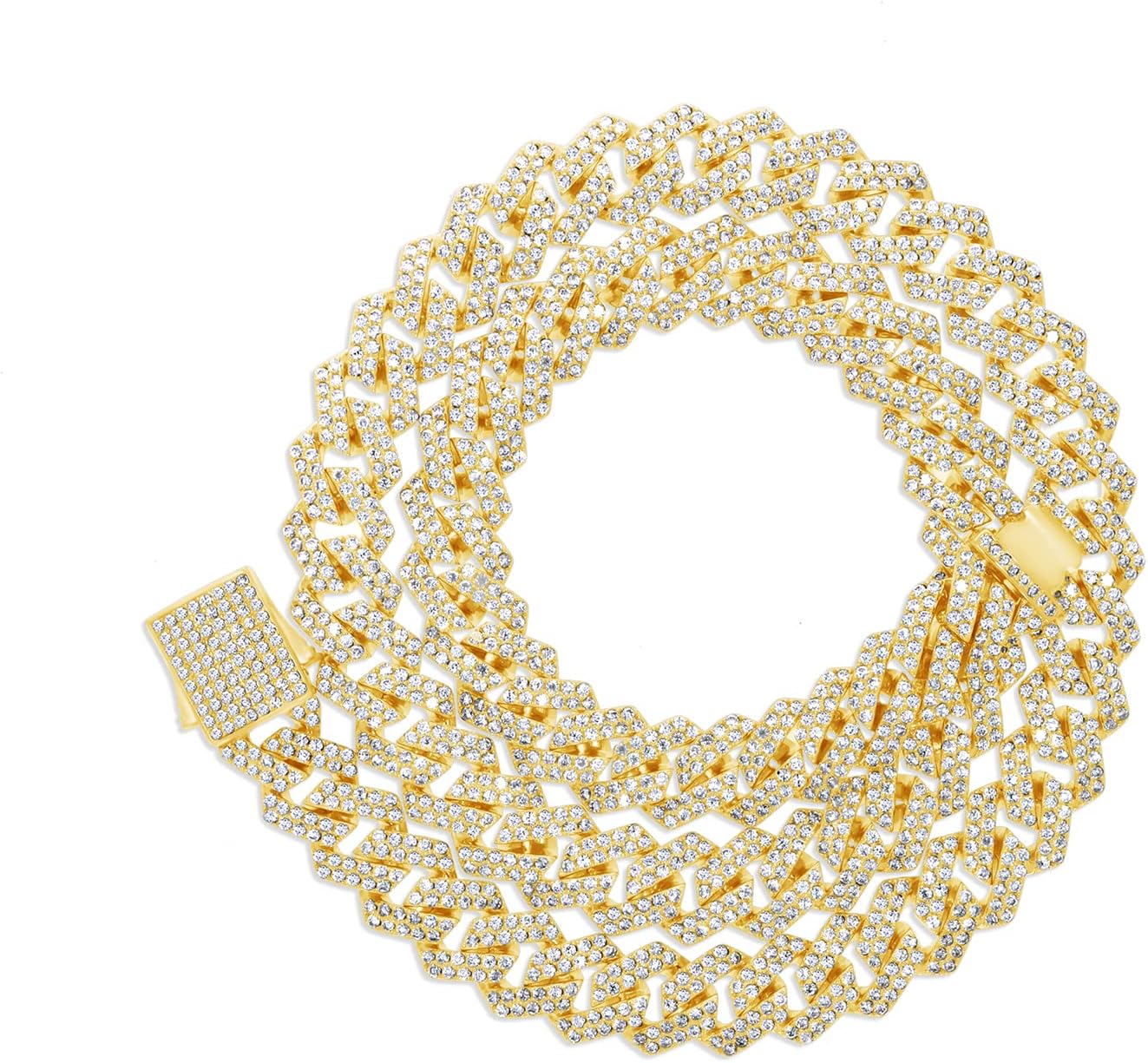 SAVEARTH DIAMONDS 15.25 Ct to 28.25 Ct Lab Created Moissanite 12MM Width Cuban Link Chain Necklace In 14k Gold Plated Sterling Silver 16 to 30" Length, Valentines Day Gift For Him
