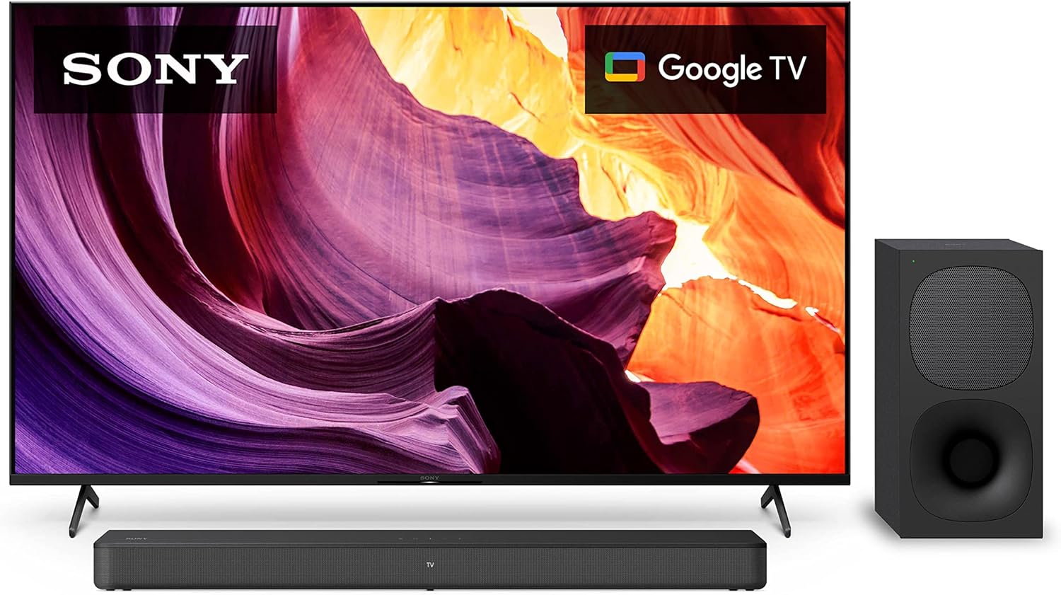 Sony 65-inch 4K Ultra HD TV X80K-serie: Smart LED-tv van Google TV KD65X80K- 2022 met HT-S400 2.1-kanaals soundbar met krachtige draadloze subwoofer, S-Force PRO surround sound aan de voorkant en Dolby Digital