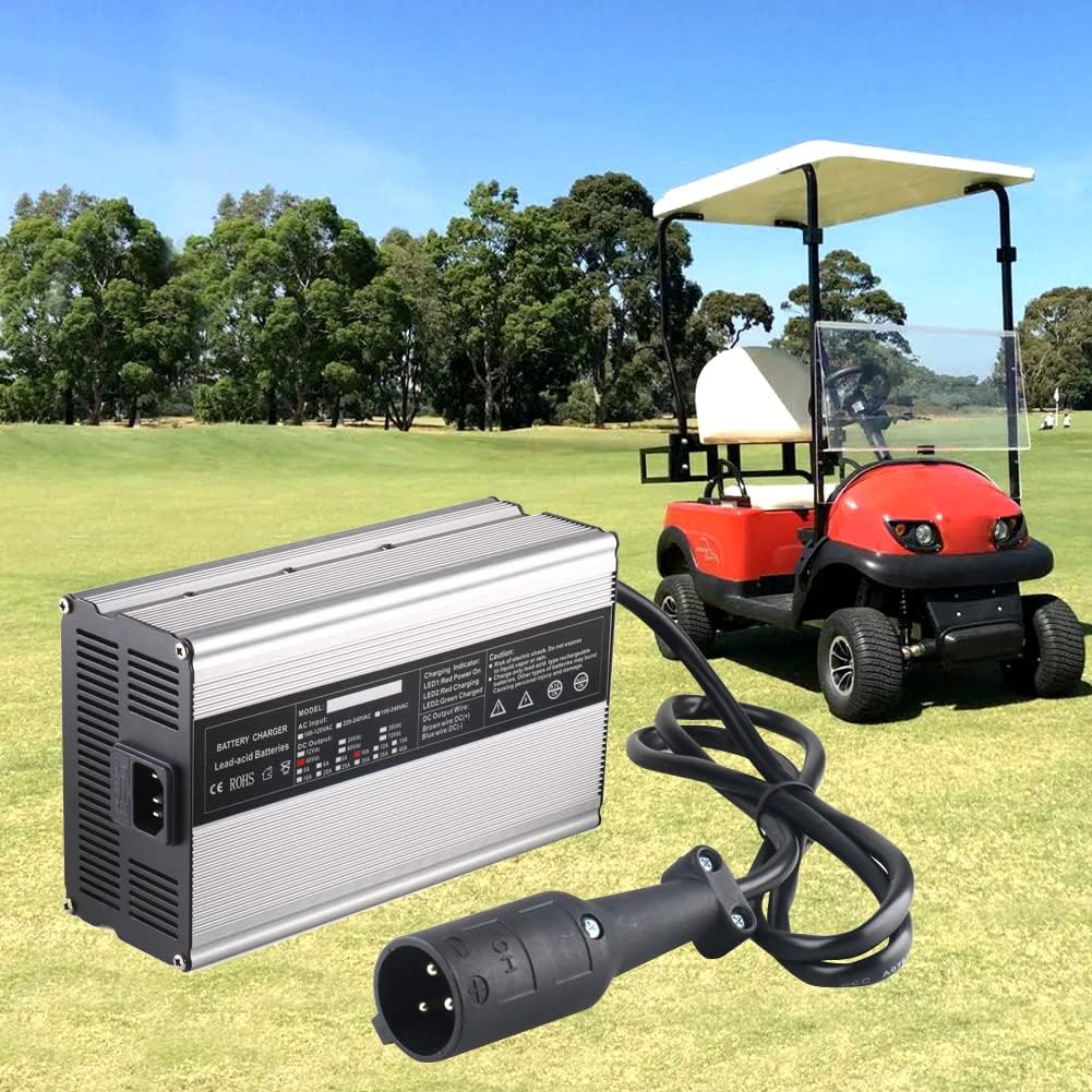 JFX 48V 10A Battery Charger 48V Power Supply for 48V Club Car Golf Carts Battery with 3-Pin Round Plug（Only Charge Lead-Acid Battery · v3