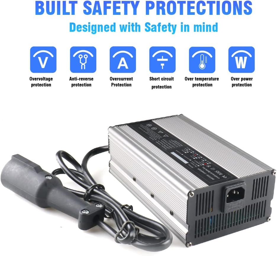JFX 48V 10A Battery Charger 48V Power Supply for 48V Club Car Golf Carts Battery with 3-Pin Round Plug（Only Charge Lead-Acid Battery · v3
