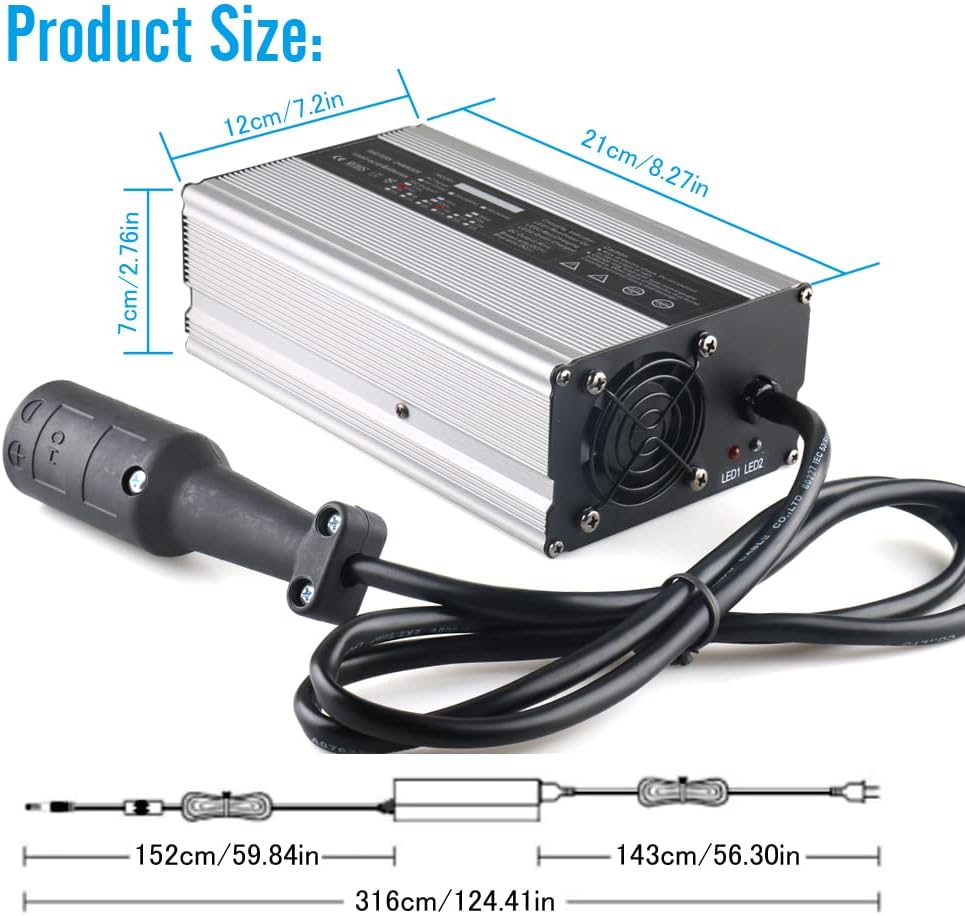 JFX 48V 10A Battery Charger 48V Power Supply for 48V Club Car Golf Carts Battery with 3-Pin Round Plug（Only Charge Lead-Acid Battery · v3