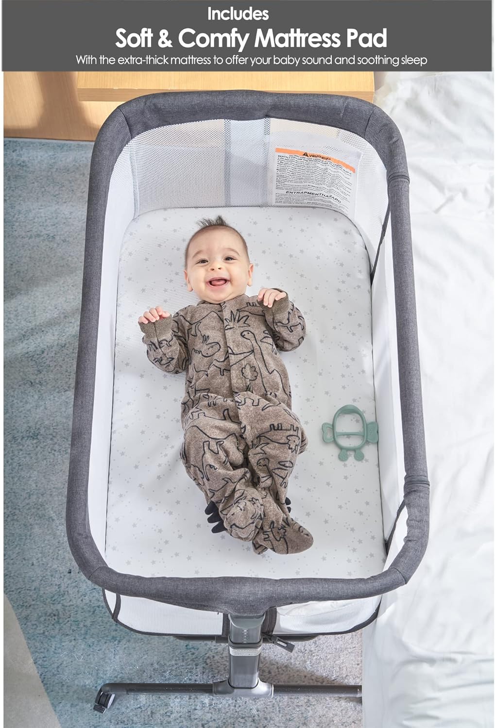 Baby Bassinet Bedside Sleeper with Wheels,Easy Folding Lightweight Crib for Baby/Infants,Breathable Mesh and Adjustable Height - Grey · v2