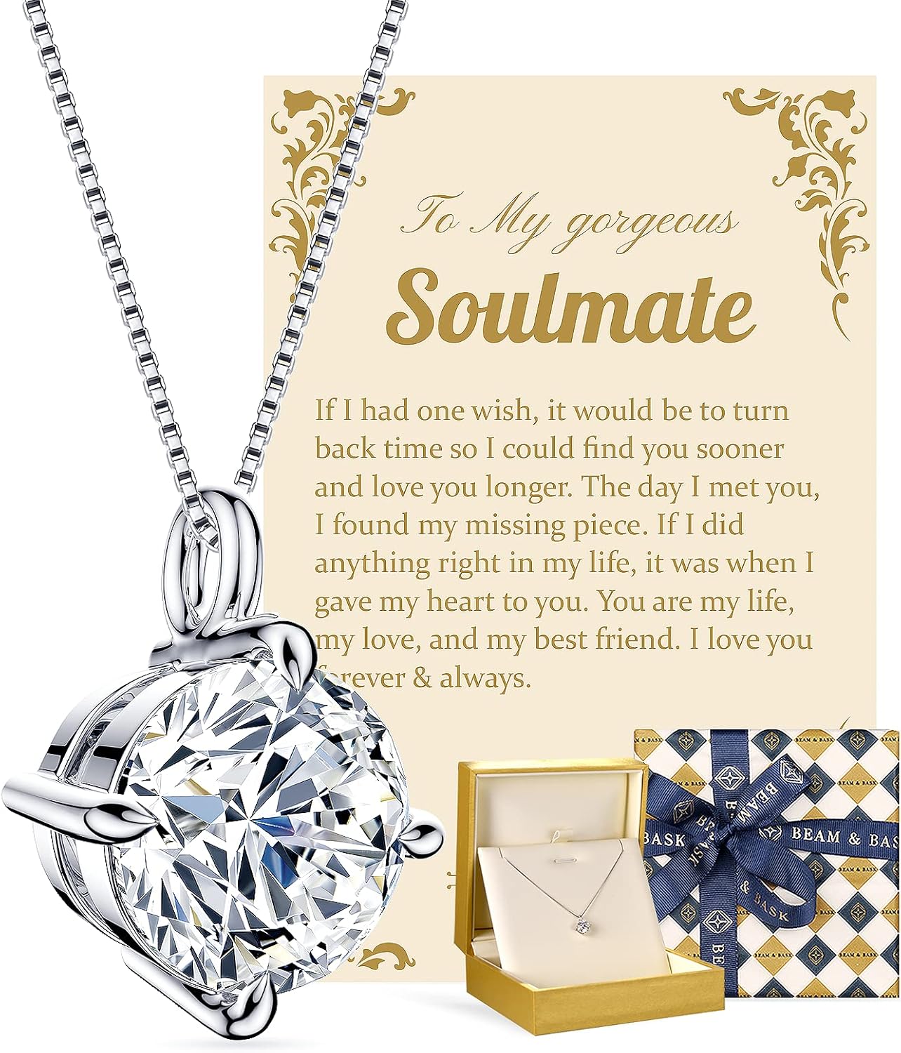 Beam  Bask Anniversary Romantic Gift for Her, Birthday Gifts for Wife from Husband, Moissanite Pendant Necklaces for Women, Best Jewelry Present to Girlfriend Soulmate for Christmas Valentines