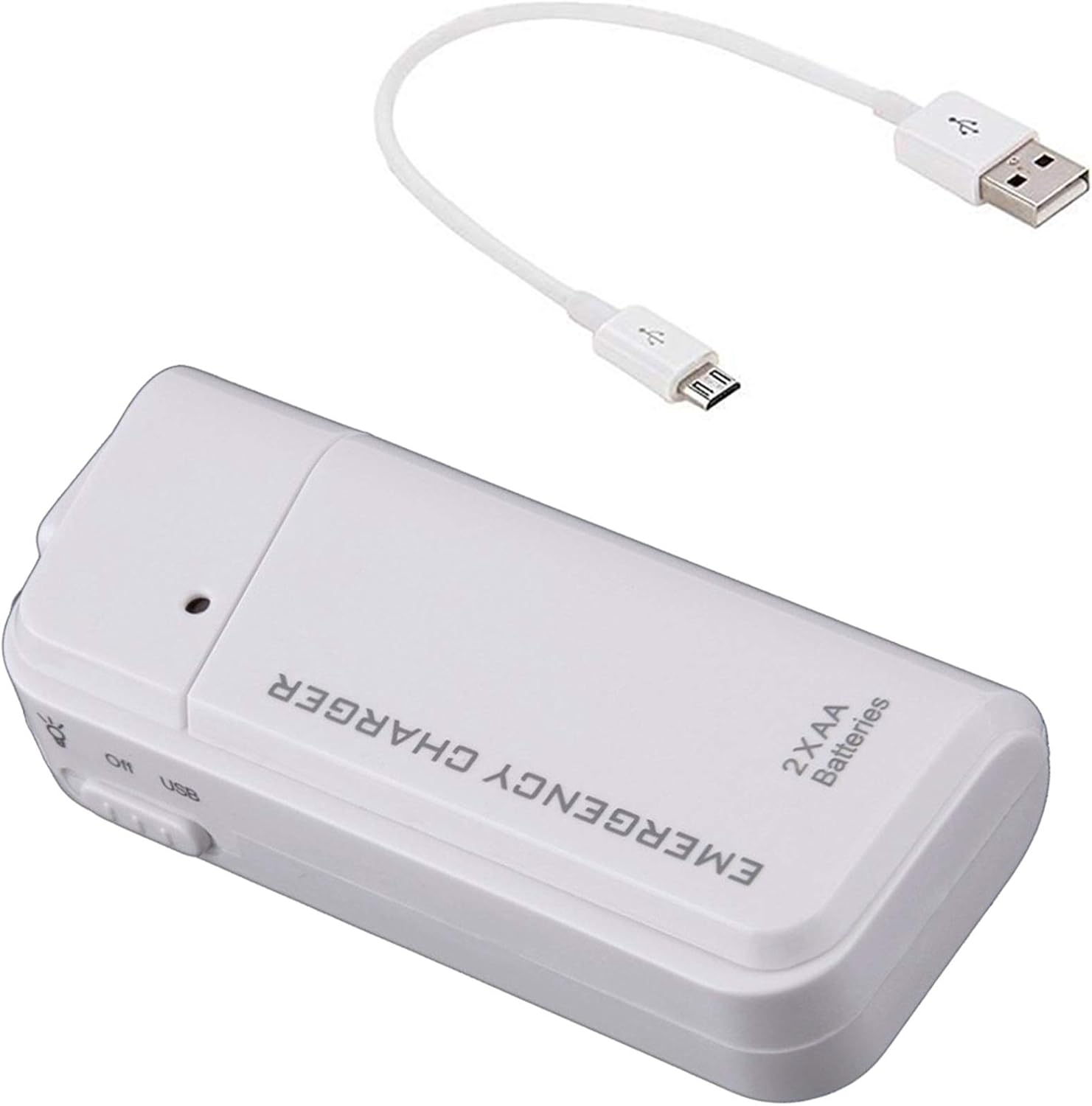 Chargeur de voyage portable Volt Plus TECH à piles AA compatible avec Apple iPhone 12/12 Pro/12 Pro Max/12 Mini avec éclairage LED ! (Fonctionne avec 2 piles AA, USB Type-C) [Blanc]
