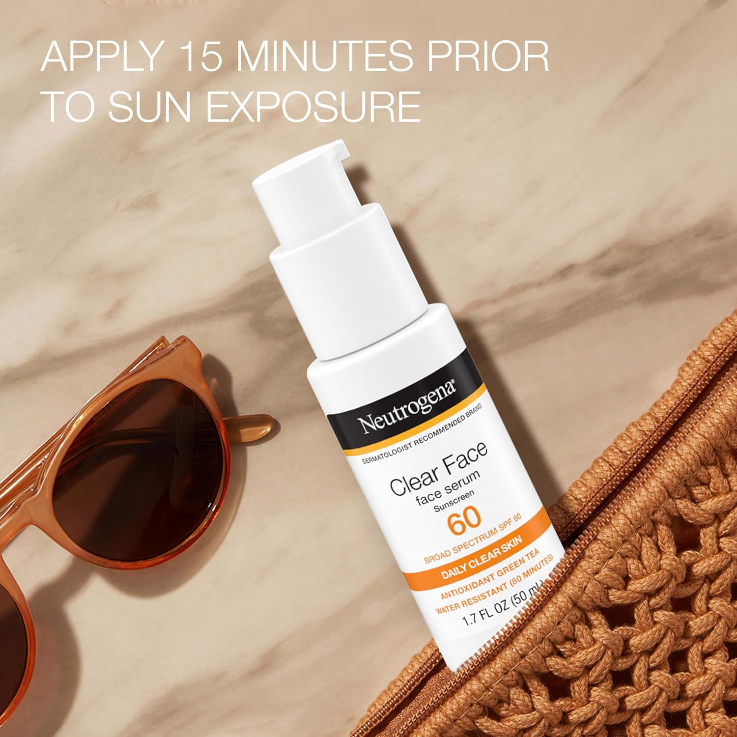 Neutrogena Clear Face Serum Sunscreen with Green Tea, Broad Spectrum SPF 60, Non-Comedogenic Face Sunscreen for Lightweight UVA/UVB Protection, Oxybenzone-  Fragrance-Free, 1.7 fl. oz · v2