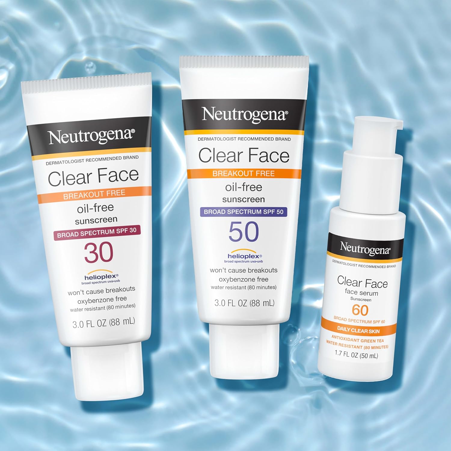 Neutrogena Clear Face Serum Sunscreen with Green Tea, Broad Spectrum SPF 60, Non-Comedogenic Face Sunscreen for Lightweight UVA/UVB Protection, Oxybenzone-  Fragrance-Free, 1.7 fl. oz · v2