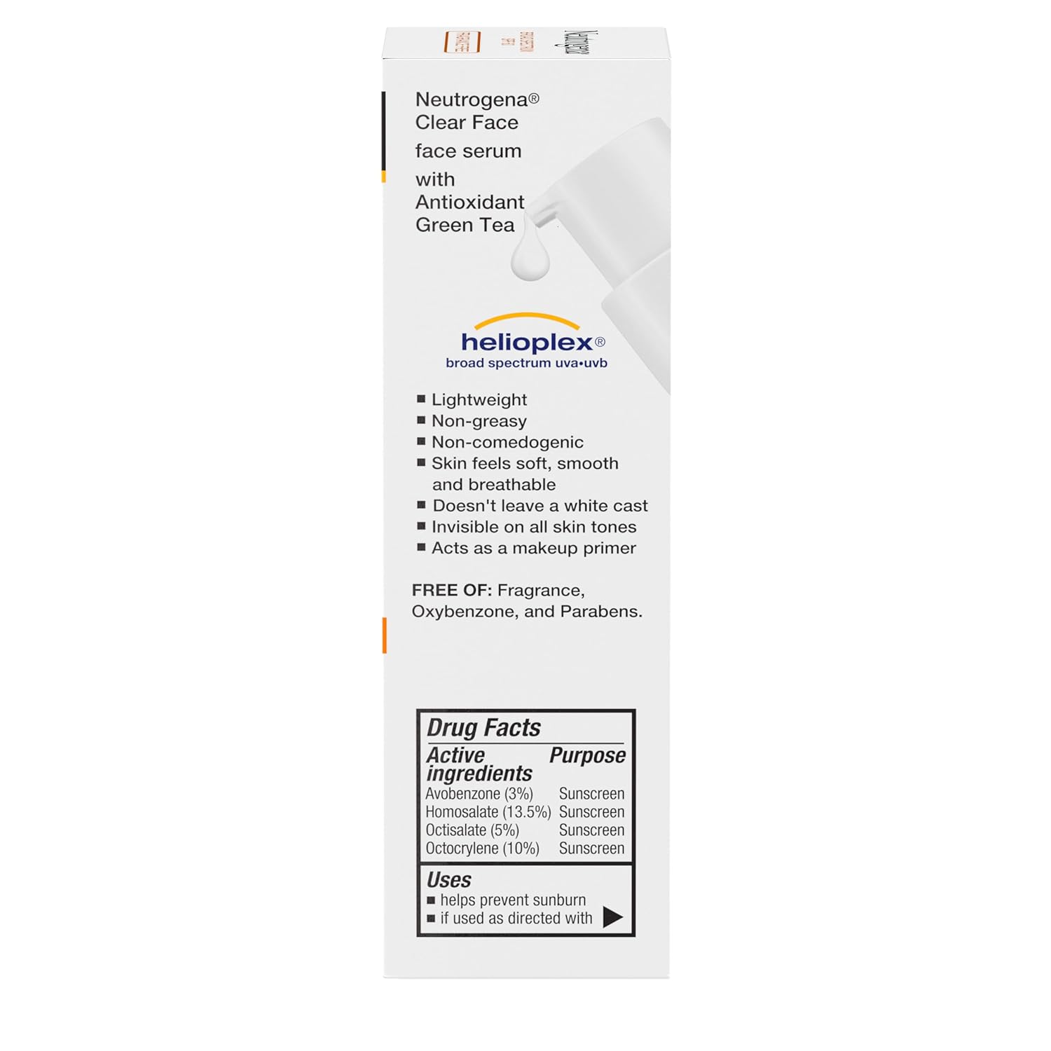 Neutrogena Clear Face Serum Sunscreen with Green Tea, Broad Spectrum SPF 60, Non-Comedogenic Face Sunscreen for Lightweight UVA/UVB Protection, Oxybenzone-  Fragrance-Free, 1.7 fl. oz · v2