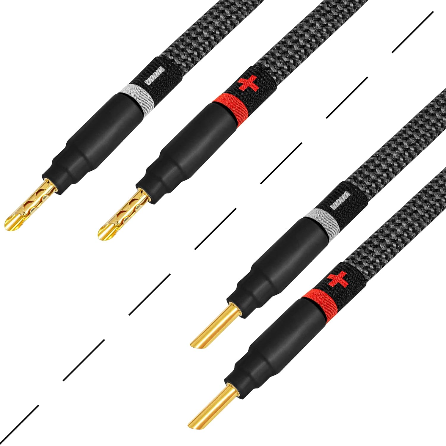 WORLDS BEST CABLES 8 Foot Ultimate - 7 AWG - Ultra-Pure OFC – Extra Premium Audiophile HiFi Speaker Cable Pair with Eminence Gold Banana Plugs  Carbon Tweed Jacket · v2