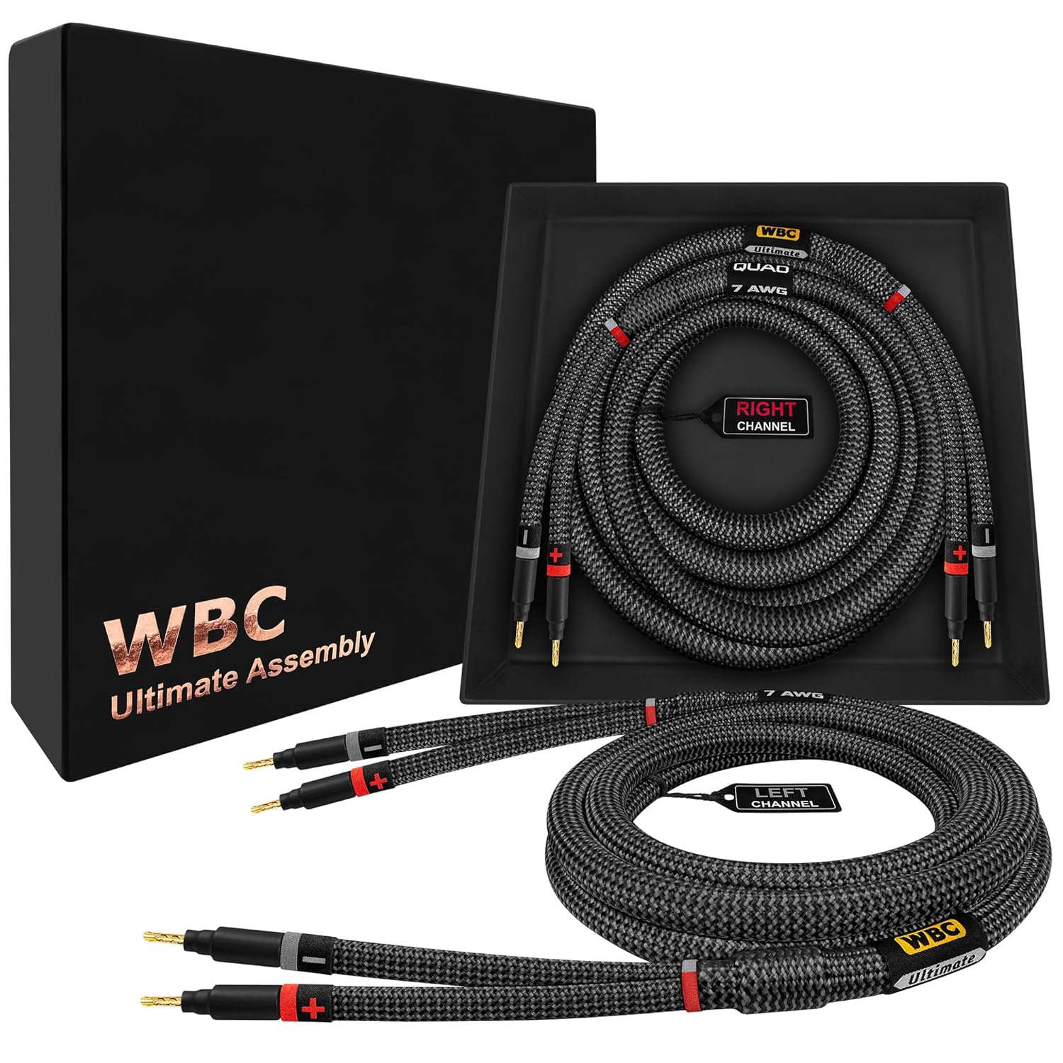 DIE BESTEN KABEL DER WELT, 10 Fuß, Ultimate — 7 AWG — Ultra-Pure OFC — Audiophiles HiFi-Lautsprecherkabel der Extraklasse, Paar mit Eminence Gold Banana Plugs, Ummantelung aus Karbon-Tweed