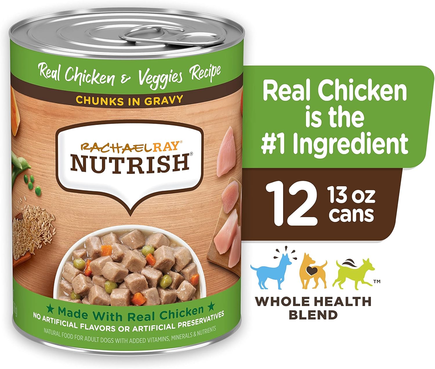 Nutrish Rachael Ray Chunks in Gravy Wet Dog Food Real Chicken  Veggies Recipe, 13 Ounce (Pack of 12)
