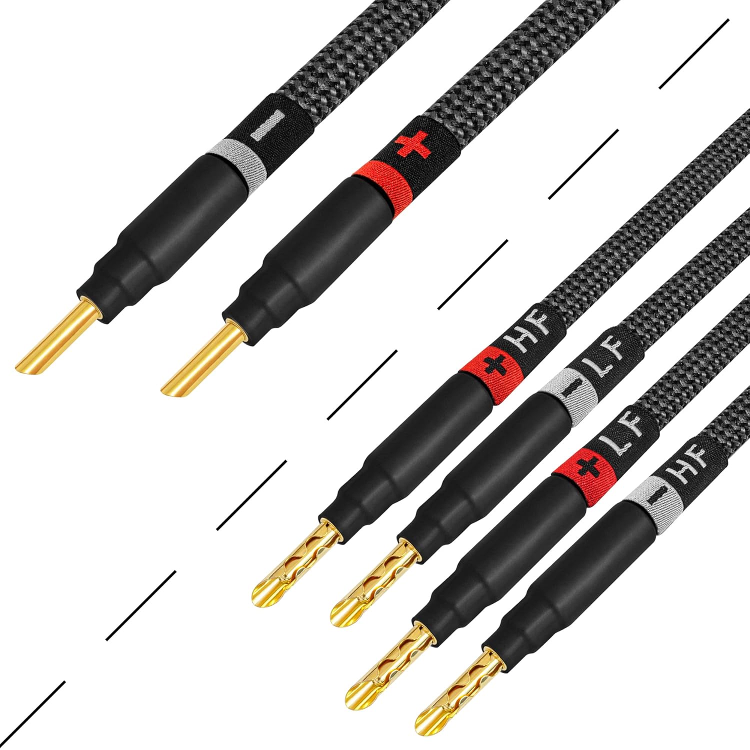 DIE BESTEN KABEL DER WELT, 8 Foot Ultimate — 7 AWG — Ultra-Pure OFC — Extra hochwertiges audiophiles HiFi-Bi-Wire-Lautsprecherkabel, Paar mit Eminence Gold Banana Plugs, Ummantelung aus Karbon-Tweed