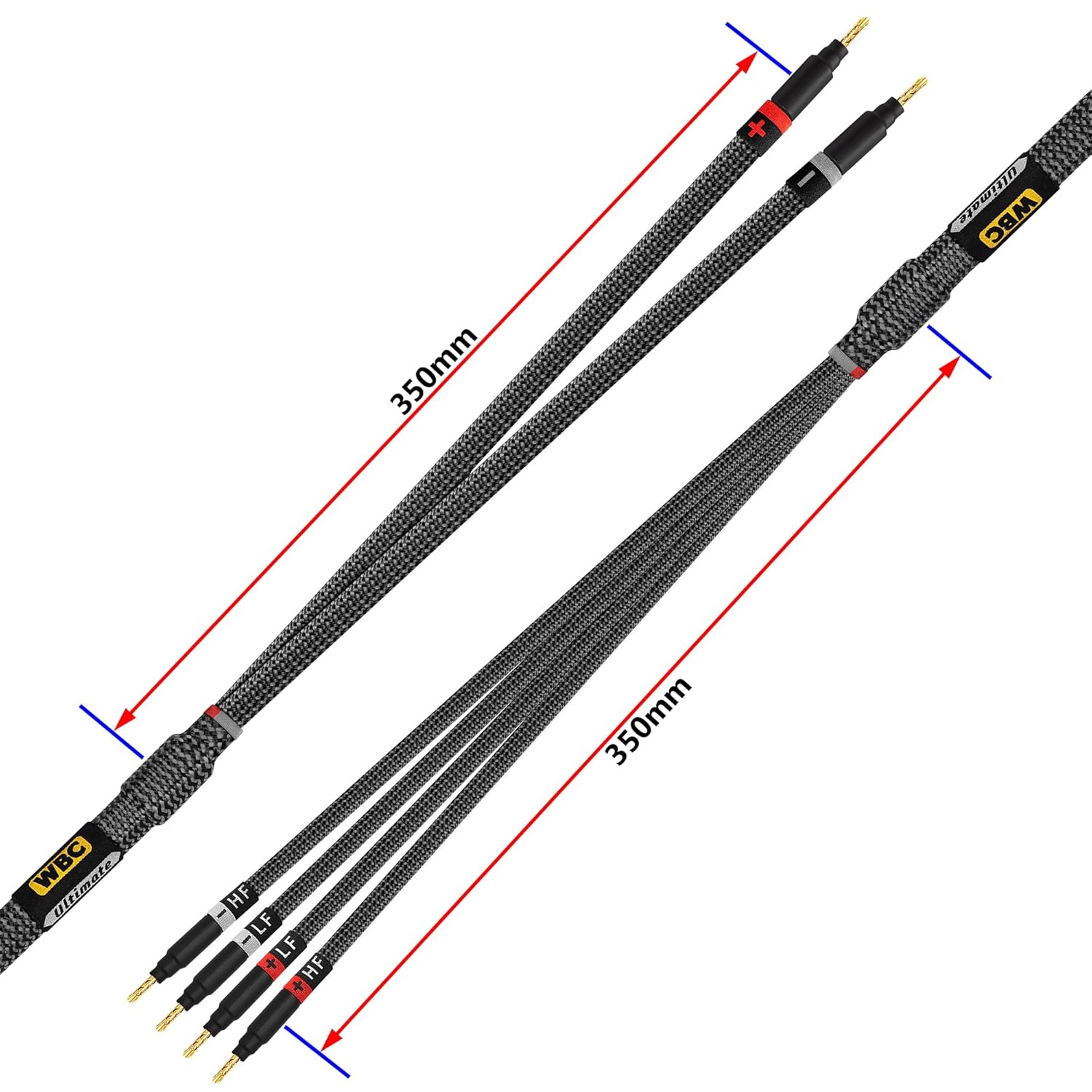DIE BESTEN KABEL DER WELT, 8 Foot Ultimate — 7 AWG — Ultra-Pure OFC — Extra hochwertiges audiophiles HiFi-Bi-Wire-Lautsprecherkabel, Paar mit Eminence Gold Banana Plugs, Ummantelung aus Karbon-Tweed