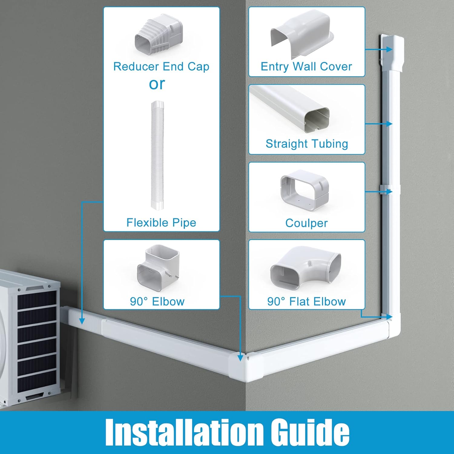 Air Jade Line Set Cover for Mini Split, 3 25 Ft Decorative PVC AC Line Cover Kit for Ductless Mini Split Air Conditioner, Heat Pump System and Central AC · v4