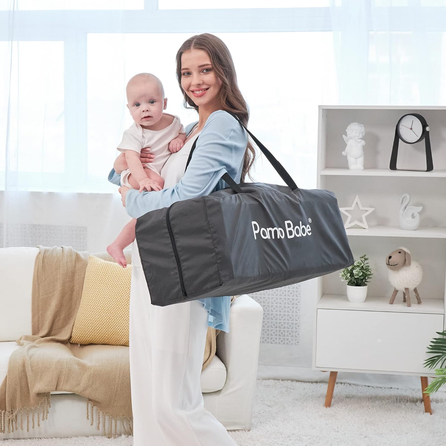 Pamo Babe Deluxe Nursery Center, Foldable Playard for Baby  Toddler, Bassinet, Mattress, Changing Table for Newborn(Black)