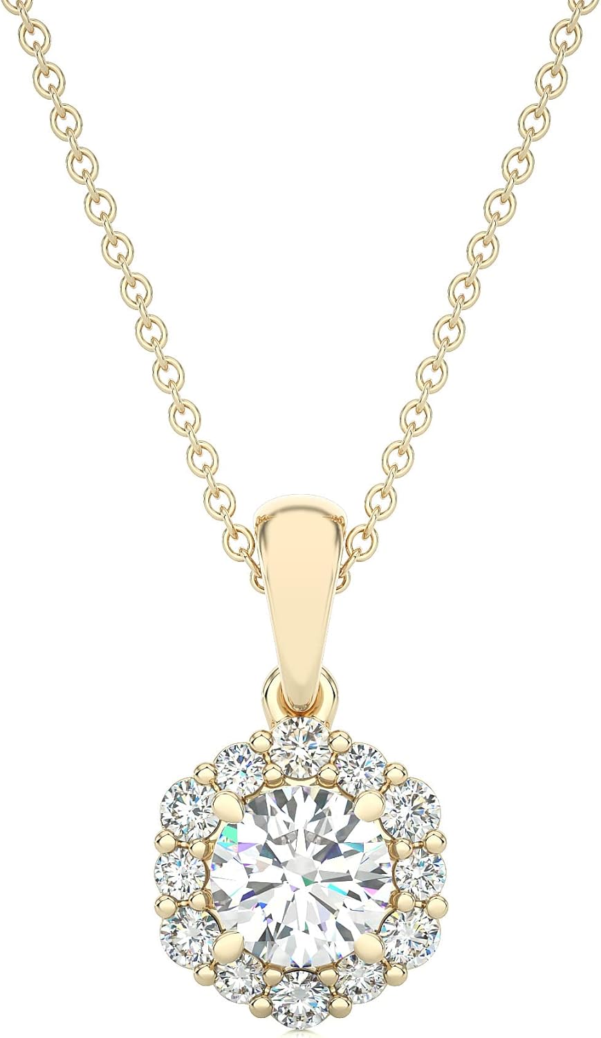 Colgante redondo de oro de 14 quilates con diamantes brillantes cultivados en laboratorio de 1 quilate en racimo floral, colores de metal a elegir