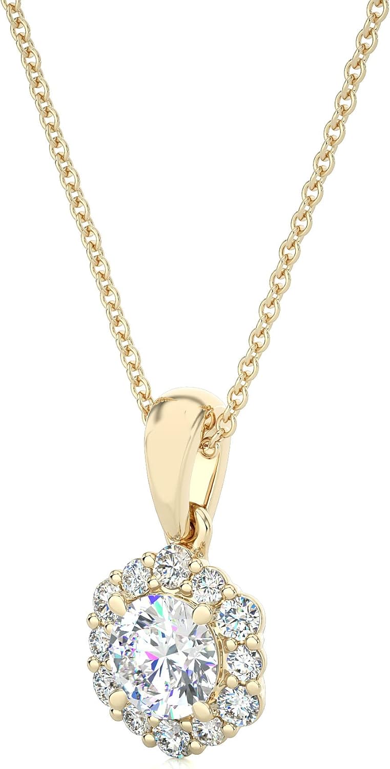 Colgante redondo de oro de 14 quilates con diamantes brillantes cultivados en laboratorio de 1 quilate en racimo floral, colores de metal a elegir