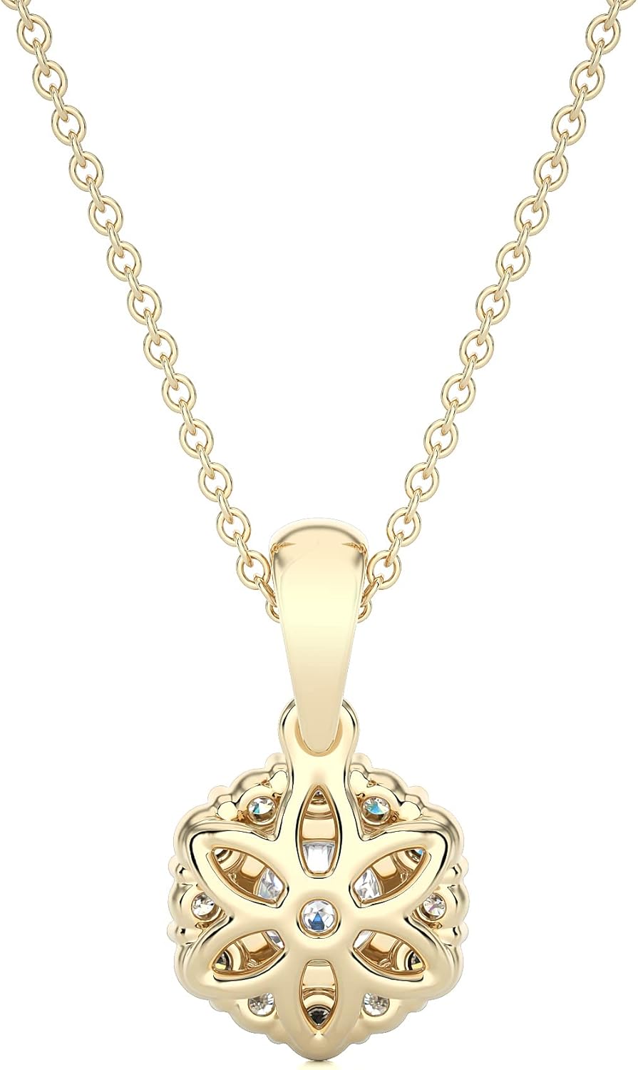 Colgante redondo de oro de 14 quilates con diamantes brillantes cultivados en laboratorio de 1 quilate en racimo floral, colores de metal a elegir