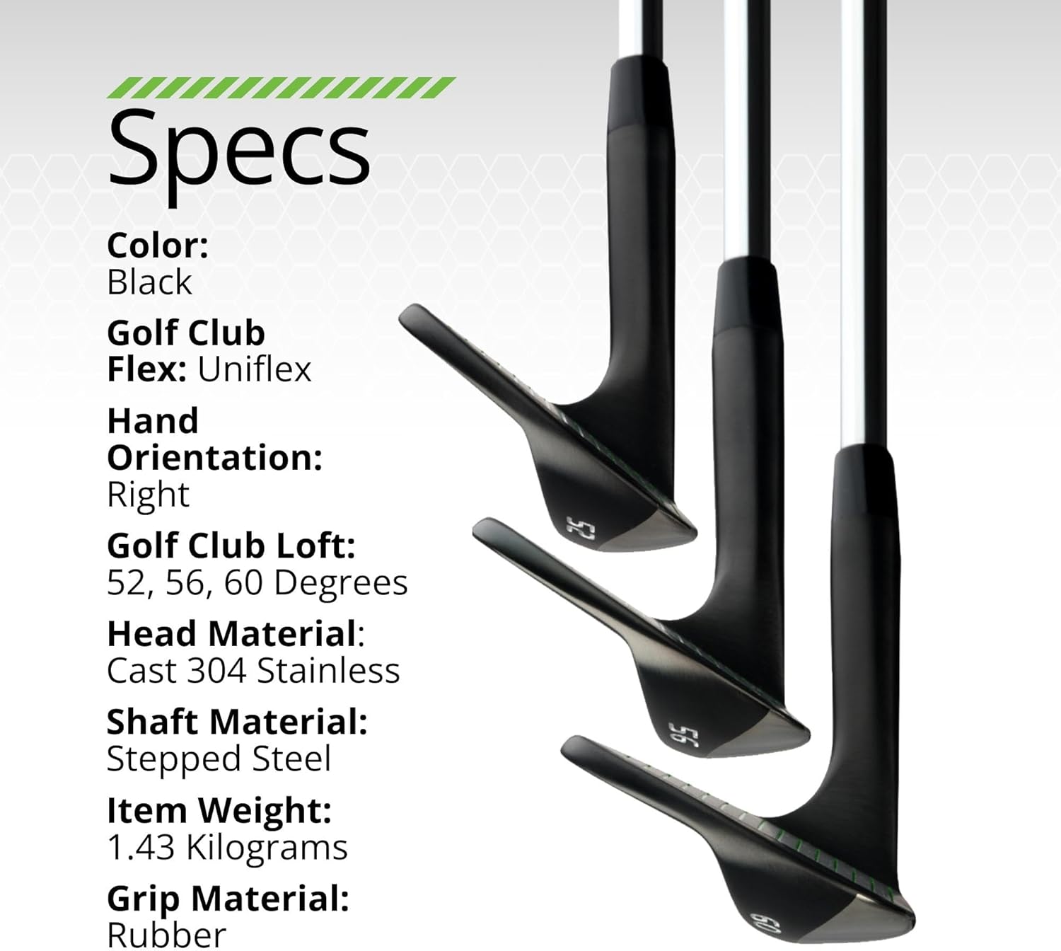BombTech - Set di cunei da golf premium - cunei da golf a 52, 56, 60 gradi - Max Groove per una maggiore rotazione - Zeppe nere...