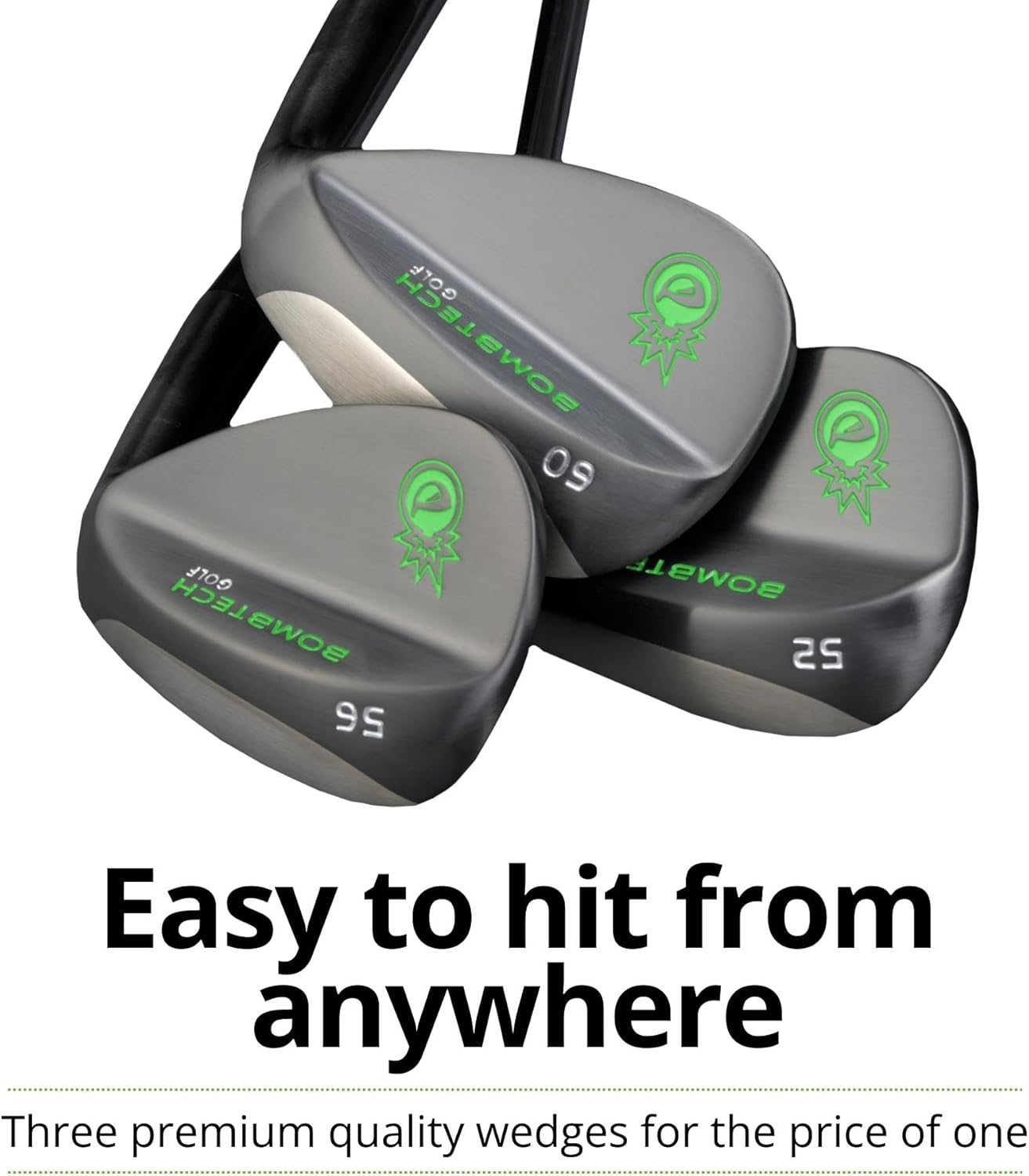 BombTech - Set di cunei da golf premium - cunei da golf a 52, 56, 60 gradi - Max Groove per una maggiore rotazione - Zeppe nere...