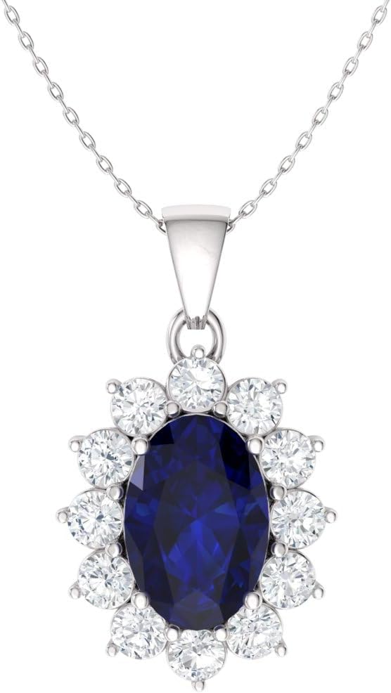 Collar Diamondere con gemas ovaladas y diamantes naturales y certificados en oro macizo de 14 k | Colgante de 0,67 quilates con cadena