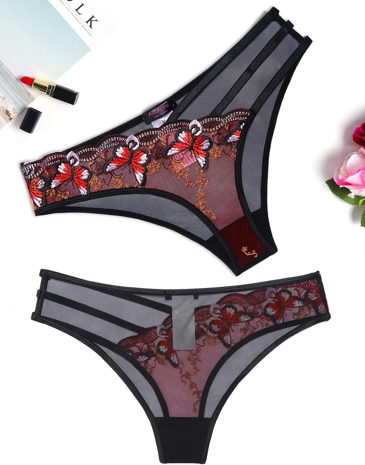 Paket Celana Dalam Seksi Avidlove untuk Wanita Celana Dalam Jaring Bordir Kupu-kupu