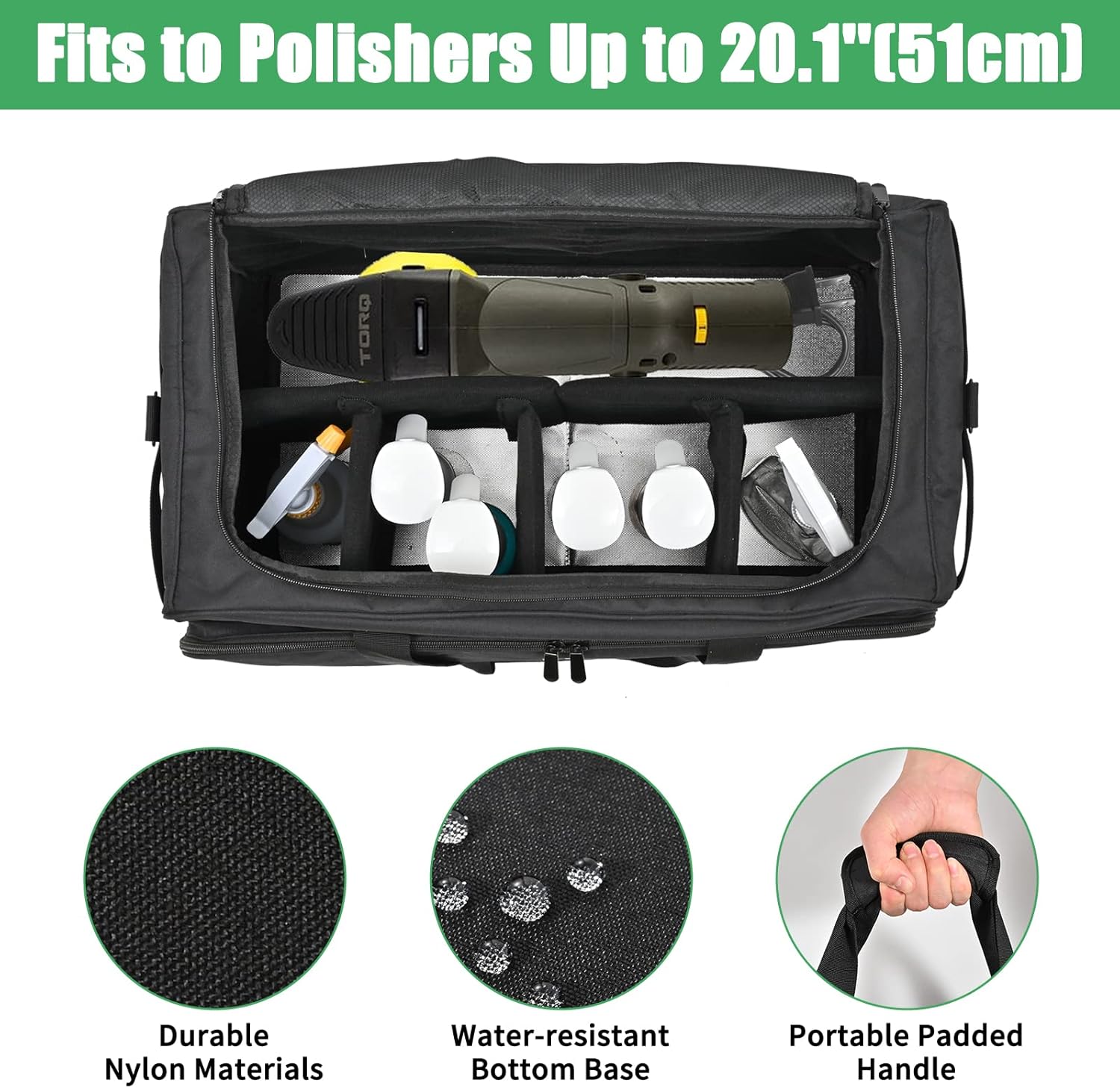 Extra Large Car Detailing Bag, Cleaning Caddy for Auto Detailing Supplies, Car Cleaning Storage Trunk Organizer for Polisher and Vehicle Wash Tools, Black · v3