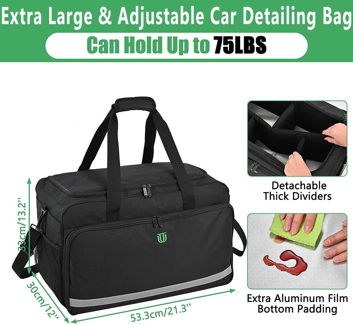 Extra Large Car Detailing Bag, Cleaning Caddy for Auto Detailing Supplies, Car Cleaning Storage Trunk Organizer for Polisher and Vehicle Wash Tools, Black · v3