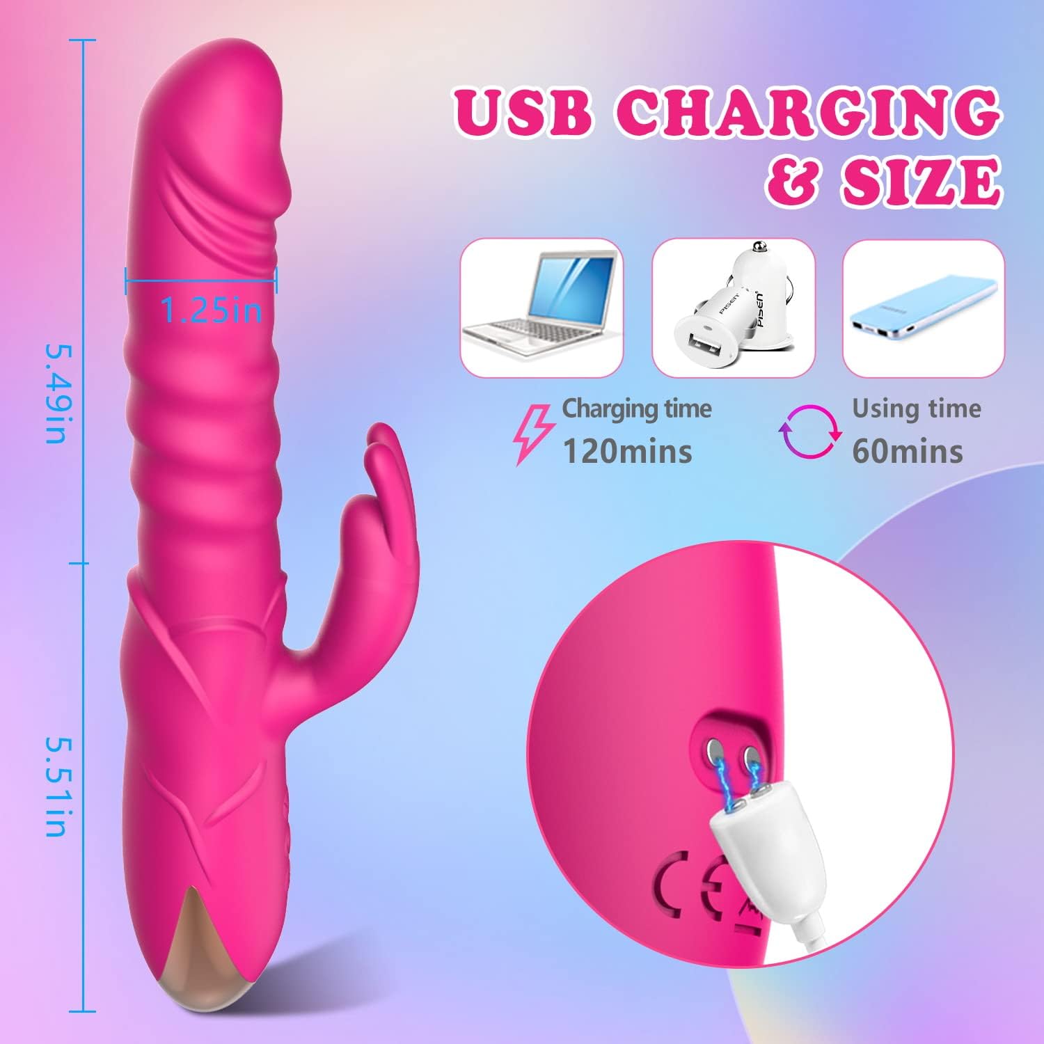 เครื่องสั่นกระต่ายสั่น, เครื่องสั่น G Spot คลิตอริส กันน้ำ ชาร์จไฟได้ เครื่องสั่นซิลิโคนสมจริง