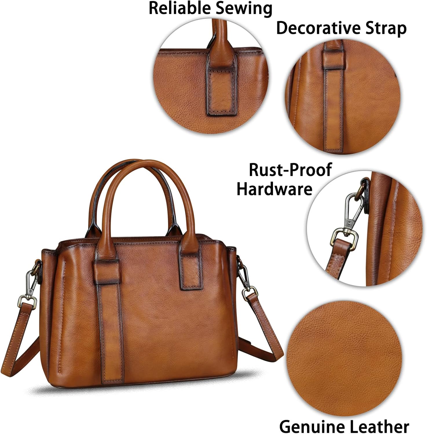 Genuine Leather Satchel for Women Top Handle Bags Handmade Purse Vintage Crossbody Handbags Retro Leather Hobo Bag · v2