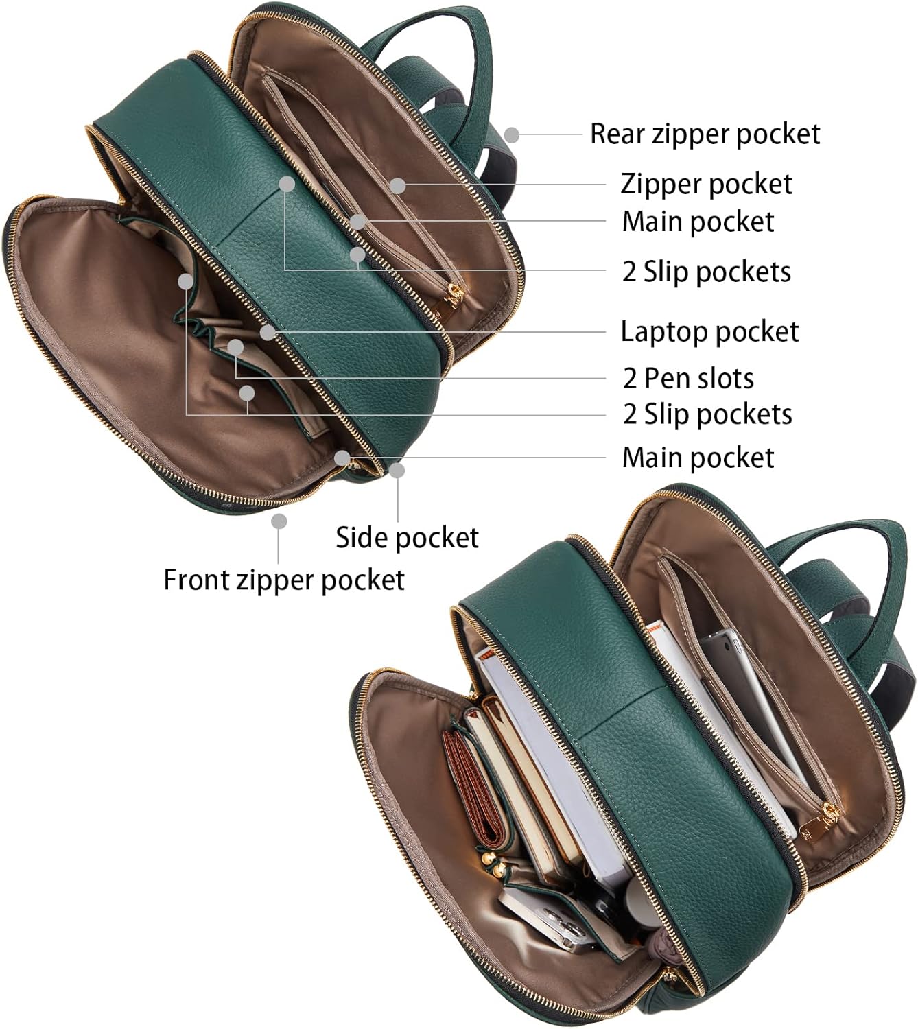 BOSTANTEN 15,6-Zoll-Laptop-Rucksack aus echtem Leder, Geldbörse für Damen, College-Freizeitrucksack, Reisetasche