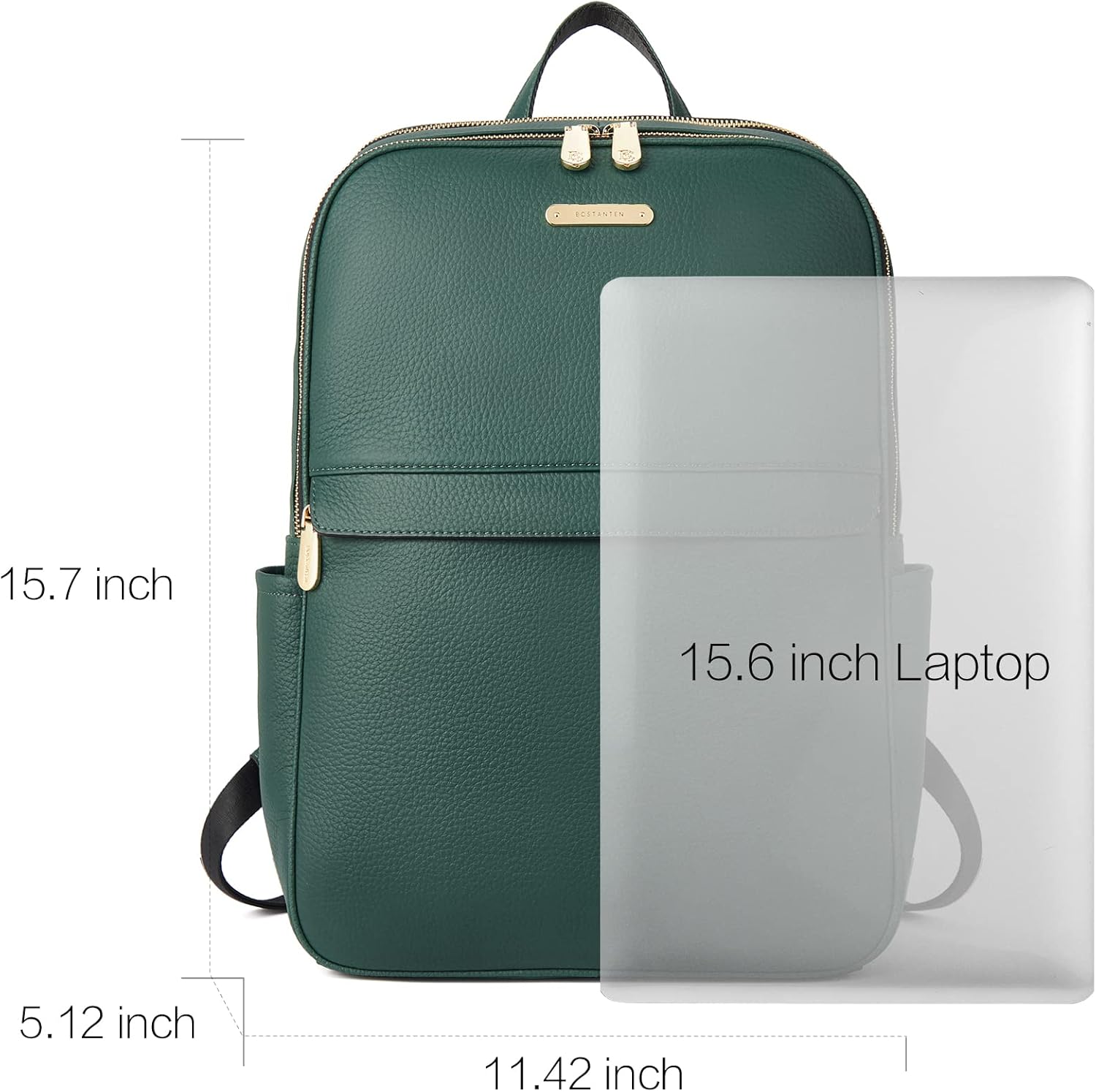 BOSTANTEN 15,6-Zoll-Laptop-Rucksack aus echtem Leder, Geldbörse für Damen, College-Freizeitrucksack, Reisetasche