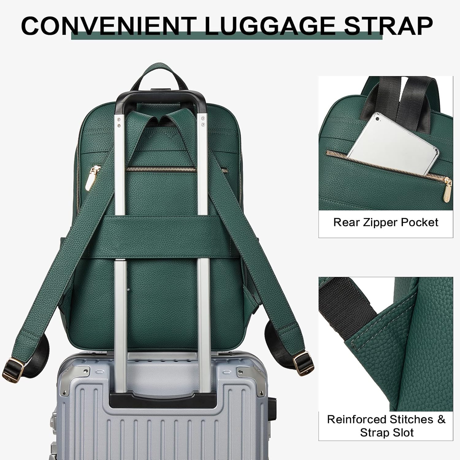 BOSTANTEN 15,6-Zoll-Laptop-Rucksack aus echtem Leder, Geldbörse für Damen, College-Freizeitrucksack, Reisetasche