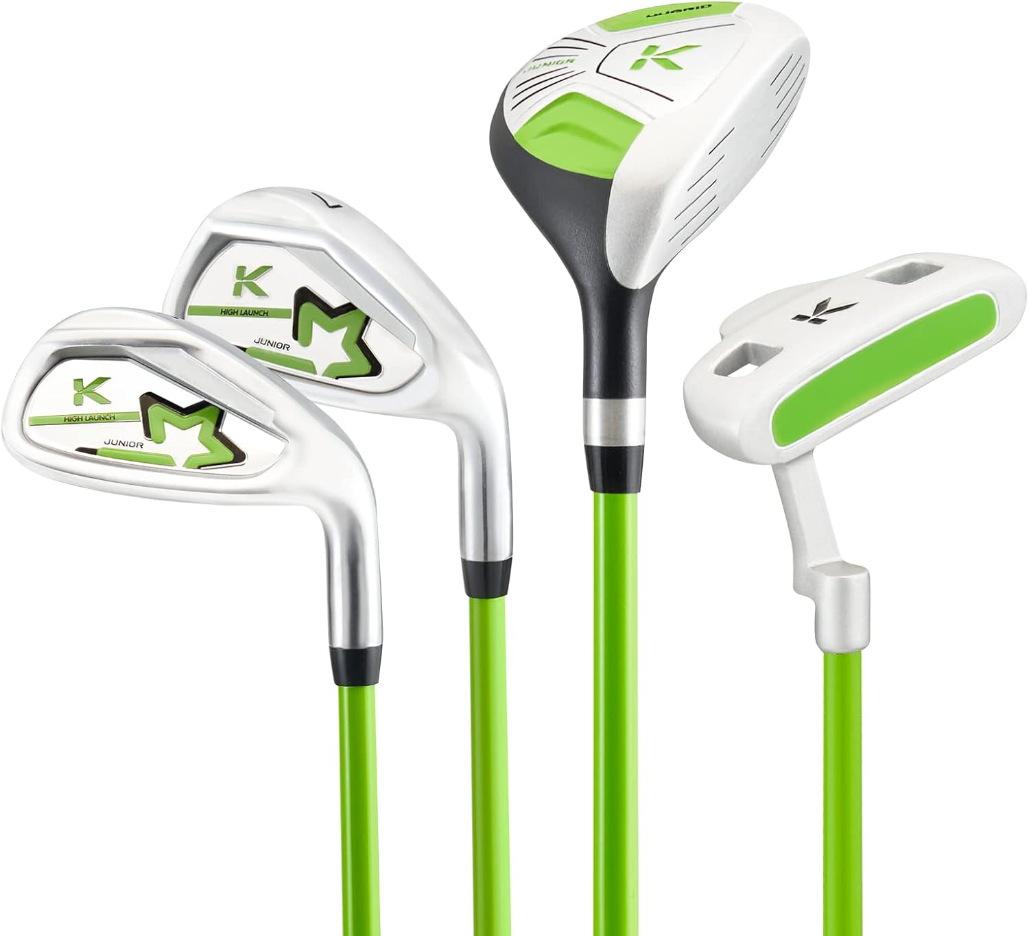 KVV Junior Komple Golf Kulübü Seti Çocuklar/Çocuklar İçin Sağ El, Büyük Boy Sürücü, Ütüler, Sopalar, Kafa Örtüsü, Taşınabilir Golf Standı Çantası Dahil